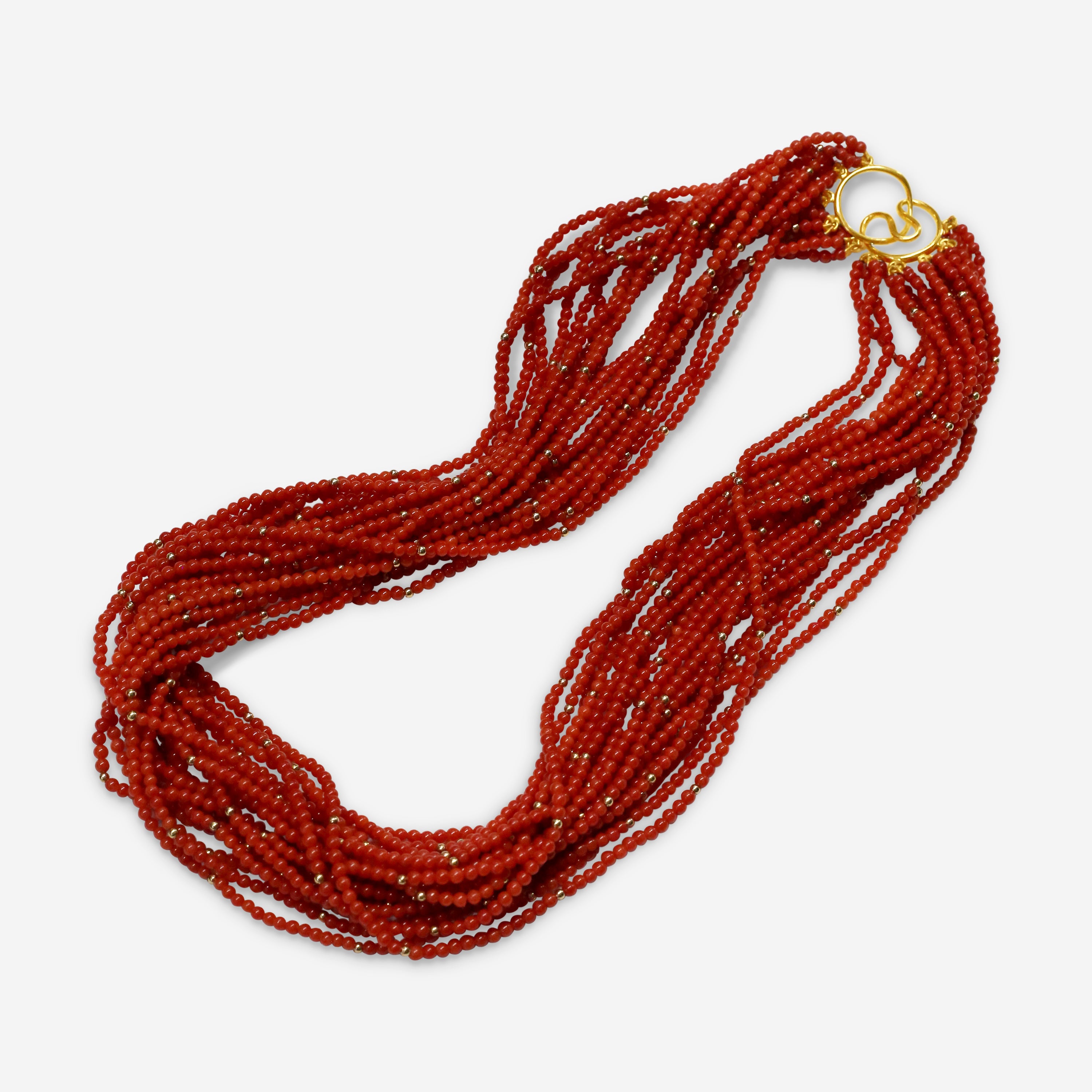 Goshwara Beyond 18K Yellow Gold Red Coral Bead Twisted 20-Strand Necklace JN0154-04 — view 2