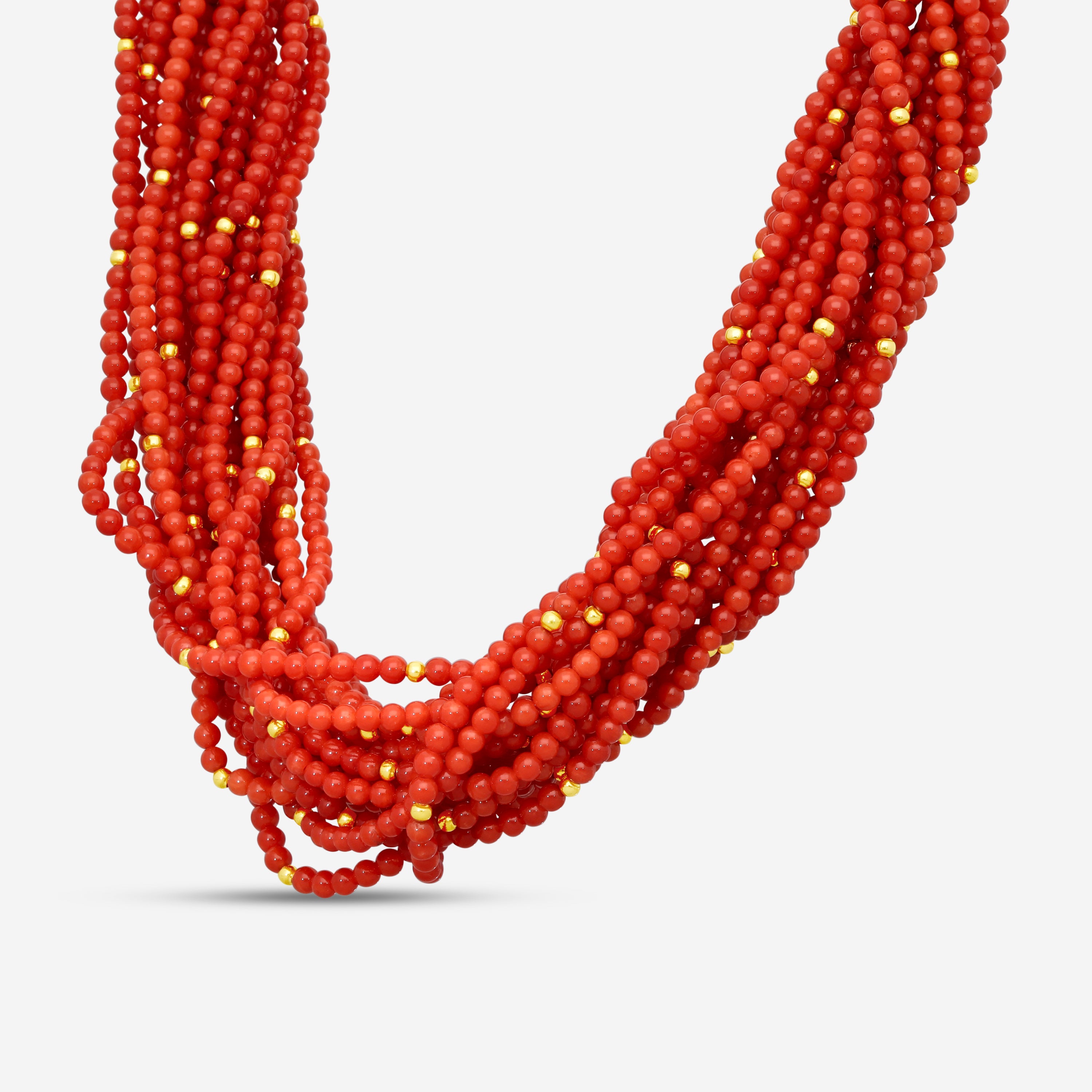 Goshwara Beyond 18K Yellow Gold Red Coral Bead Twisted 20-Strand Necklace JN0154-04 — view 3