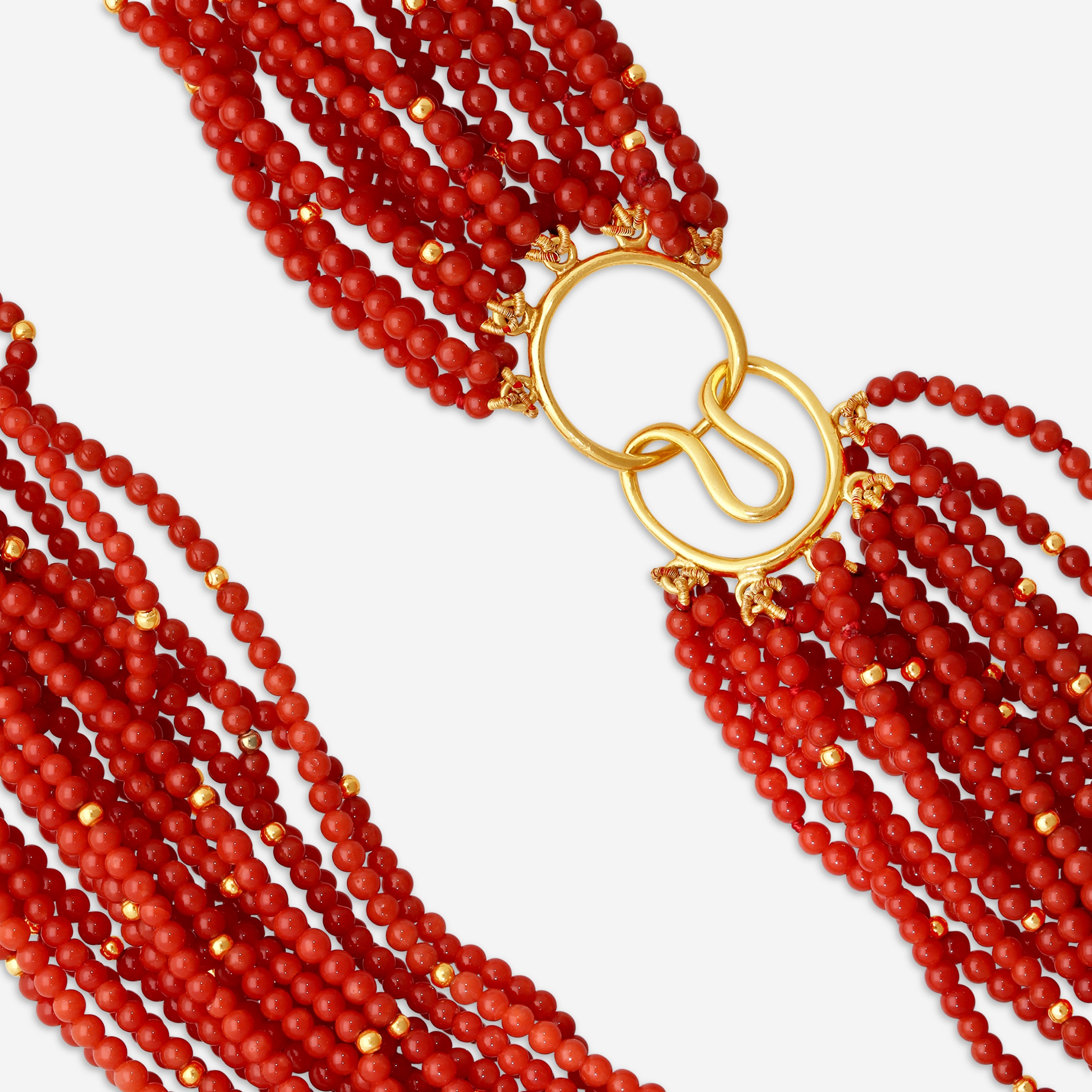Goshwara Beyond 18K Yellow Gold Red Coral Bead Twisted 20-Strand Necklace JN0154-04 — view 4