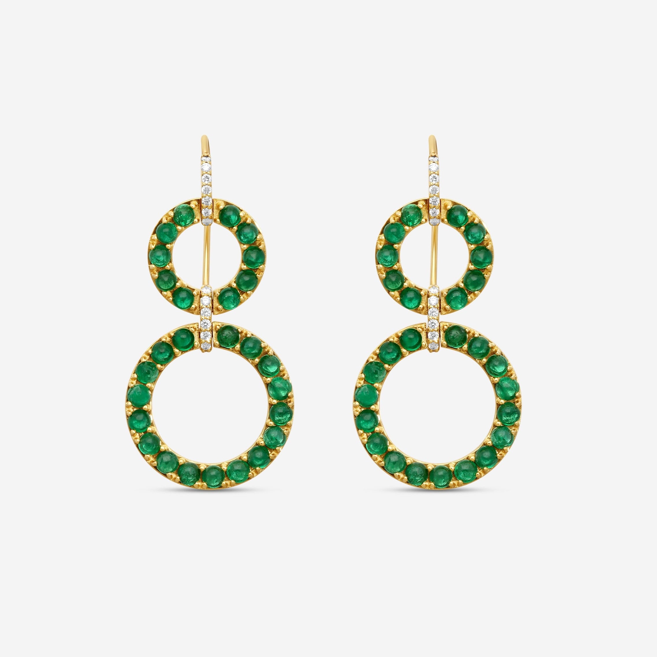 Goshwara G-One 18K Yellow Gold Emerald Cabochon & Diamond Two-Row Earrings JE0519-EMY
