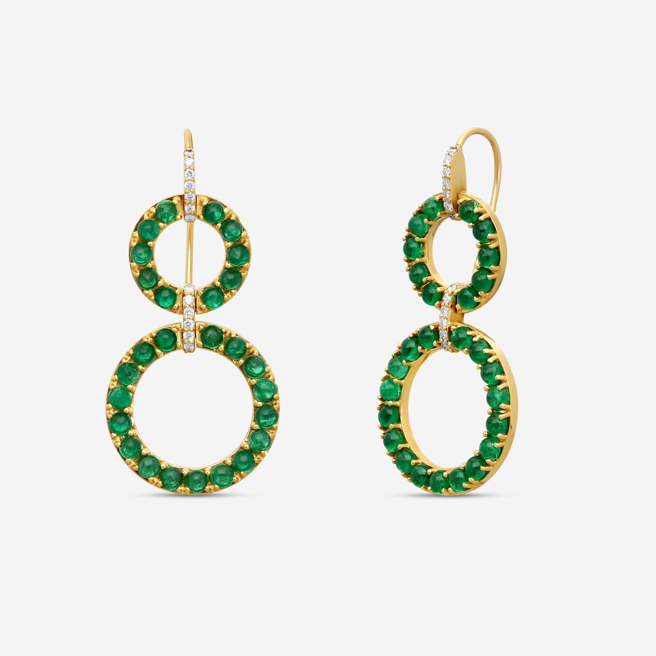 Goshwara G-One 18K Yellow Gold Emerald Cabochon & Diamond Two-Row Earrings JE0519-EMY — view 2