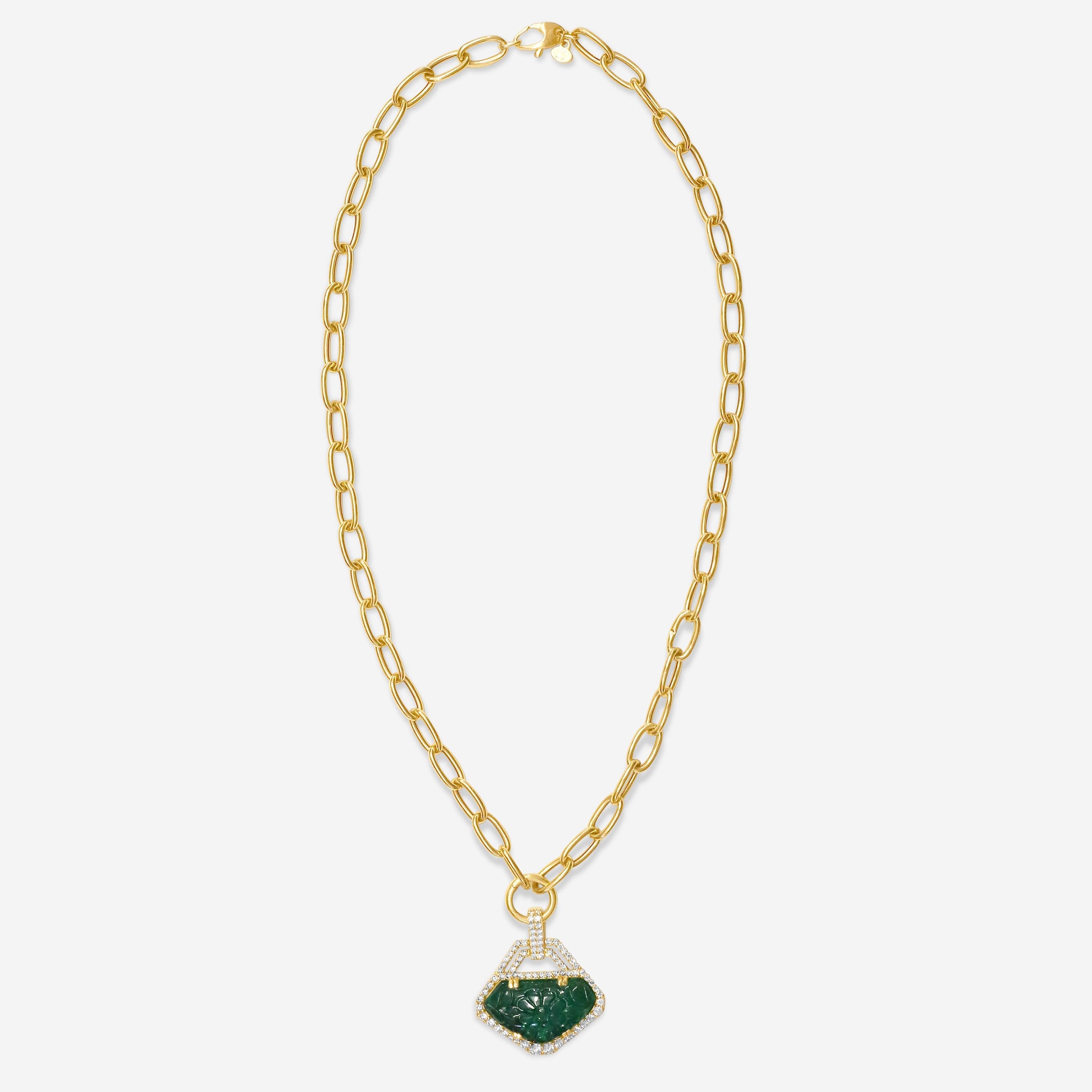 Goshwara G-One 18K Yellow Gold Carved Emerald & Diamond Pendant Necklace JP0189-EMY