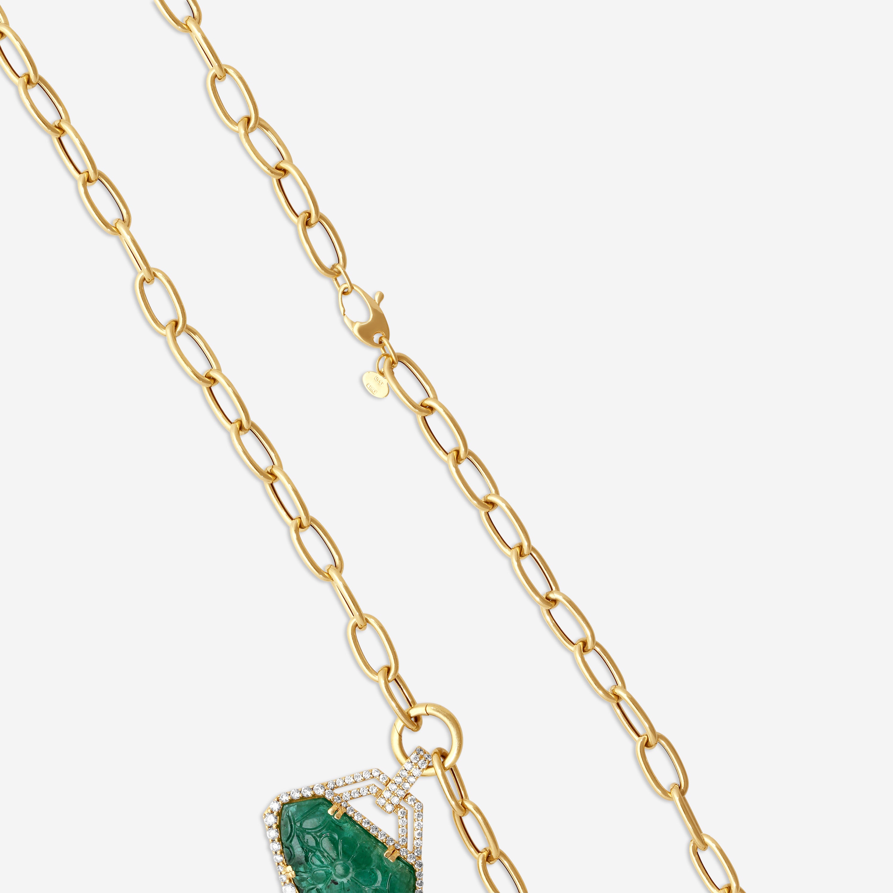 Goshwara G-One 18K Yellow Gold Carved Emerald & Diamond Pendant Necklace JP0189-EMY — view 4