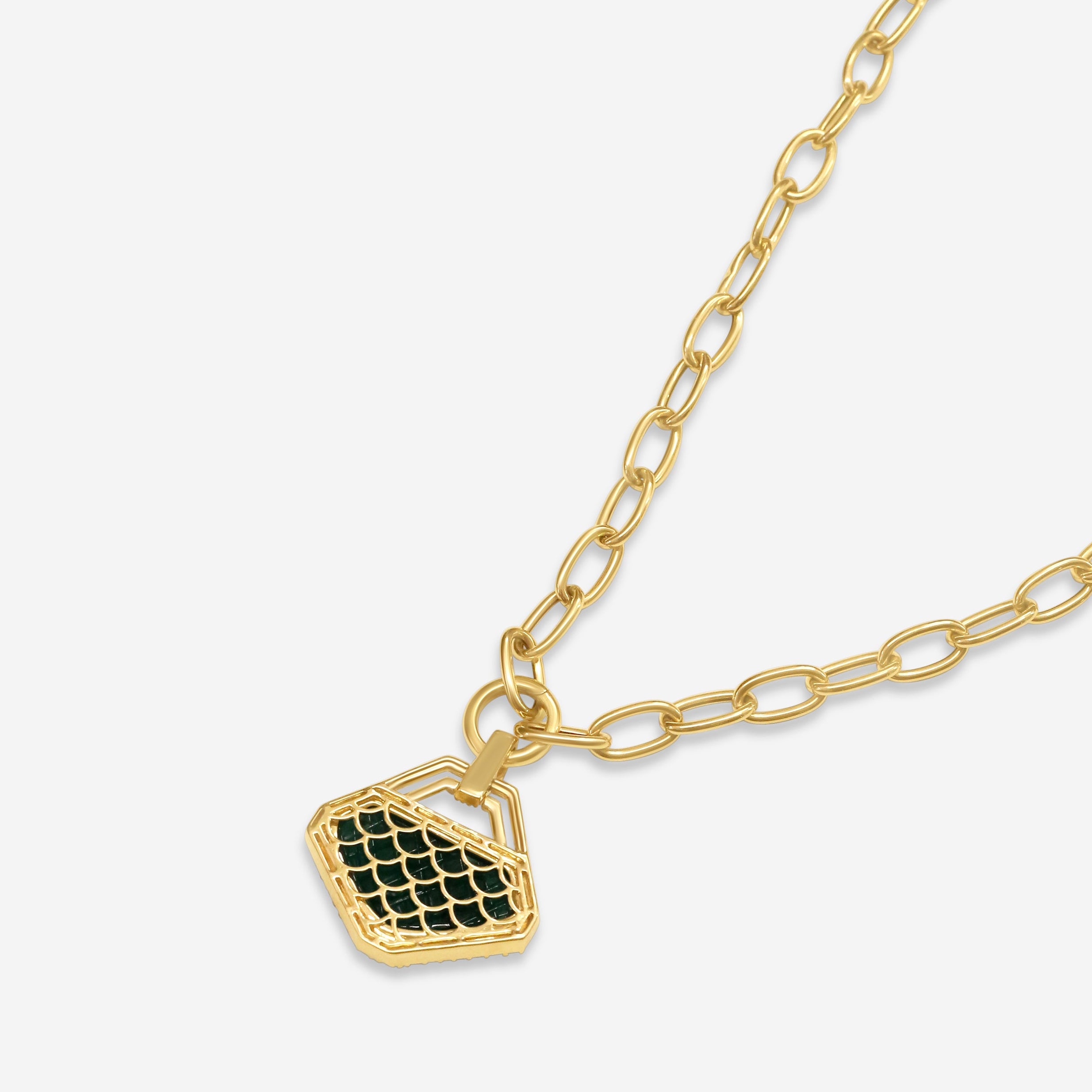 Goshwara G-One 18K Yellow Gold Carved Emerald & Diamond Pendant Necklace JP0189-EMY — view 5