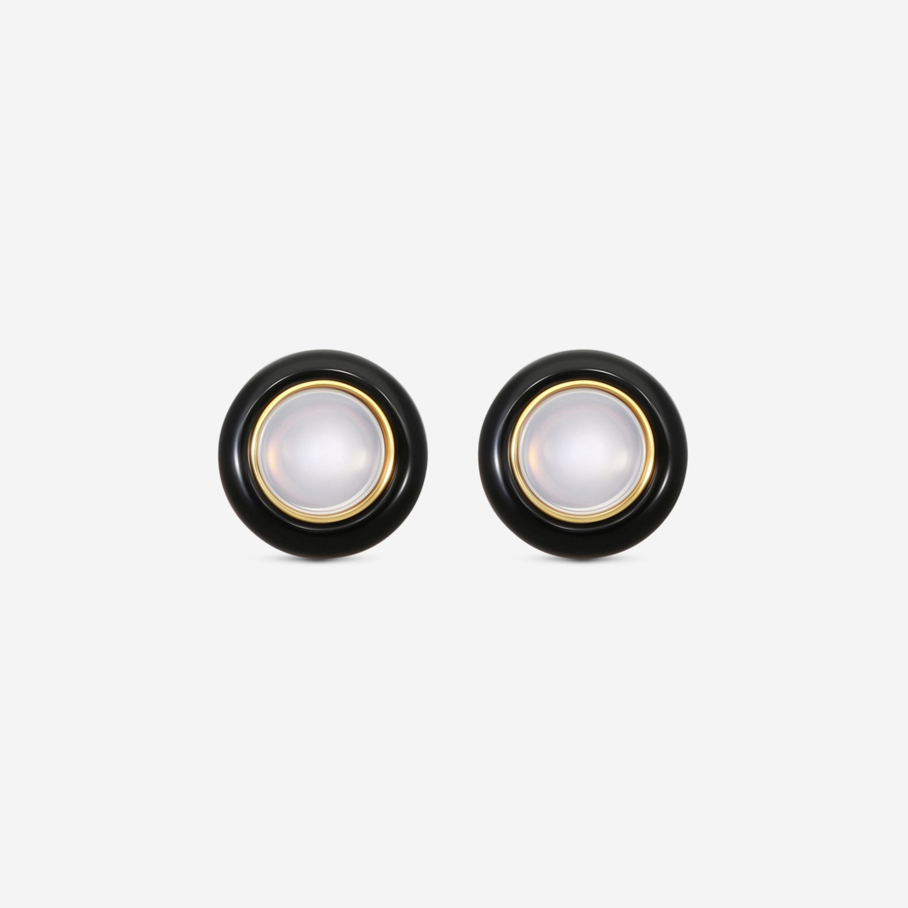 Goshwara Rock n Roll 18K Yellow Gold Moon Quartz & Onyx Cabochon Studs JE0540-MQ-OX-Y