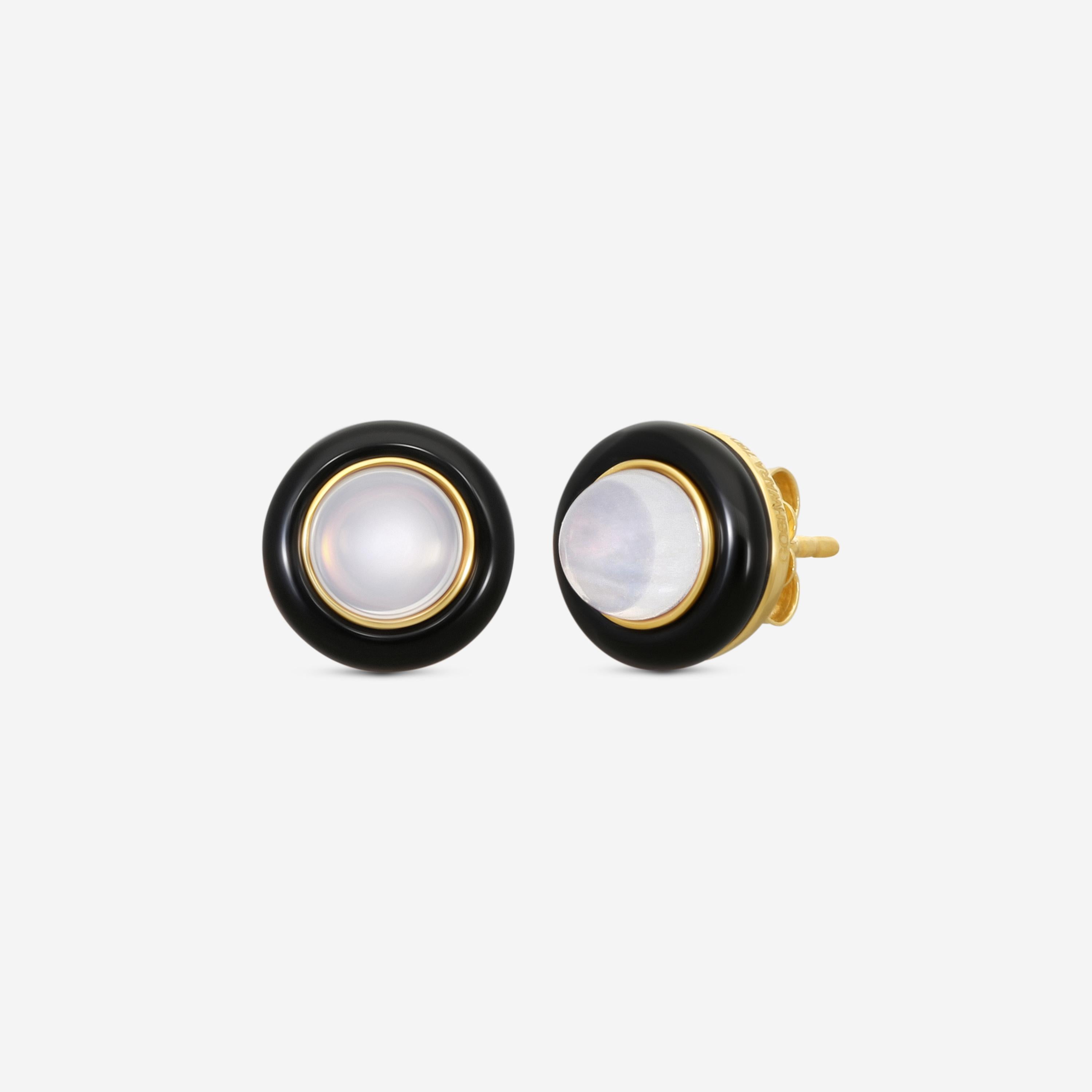 Goshwara Rock n Roll 18K Yellow Gold Moon Quartz & Onyx Cabochon Studs JE0540-MQ-OX-Y — view 2