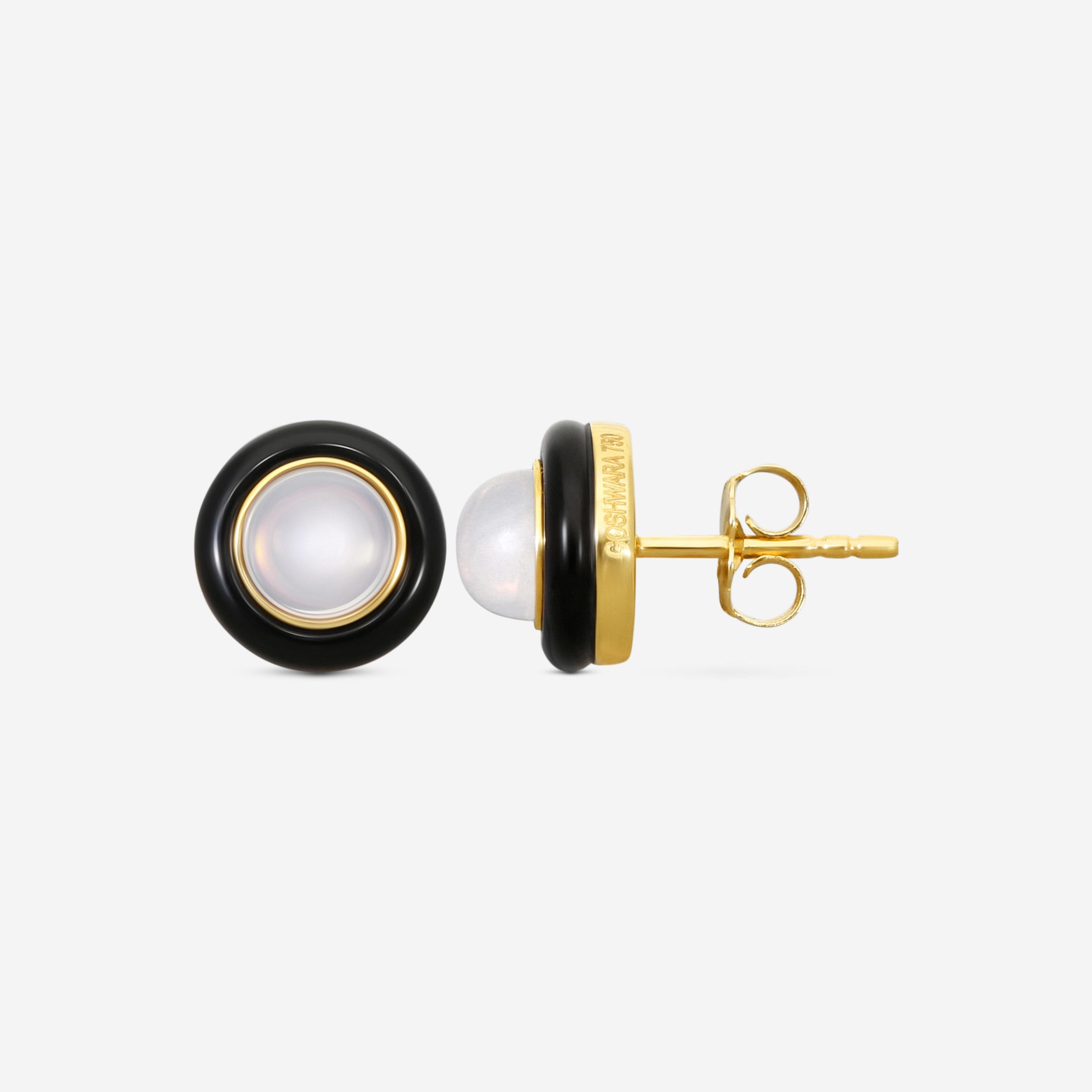 Goshwara Rock n Roll 18K Yellow Gold Moon Quartz & Onyx Cabochon Studs JE0540-MQ-OX-Y — view 3