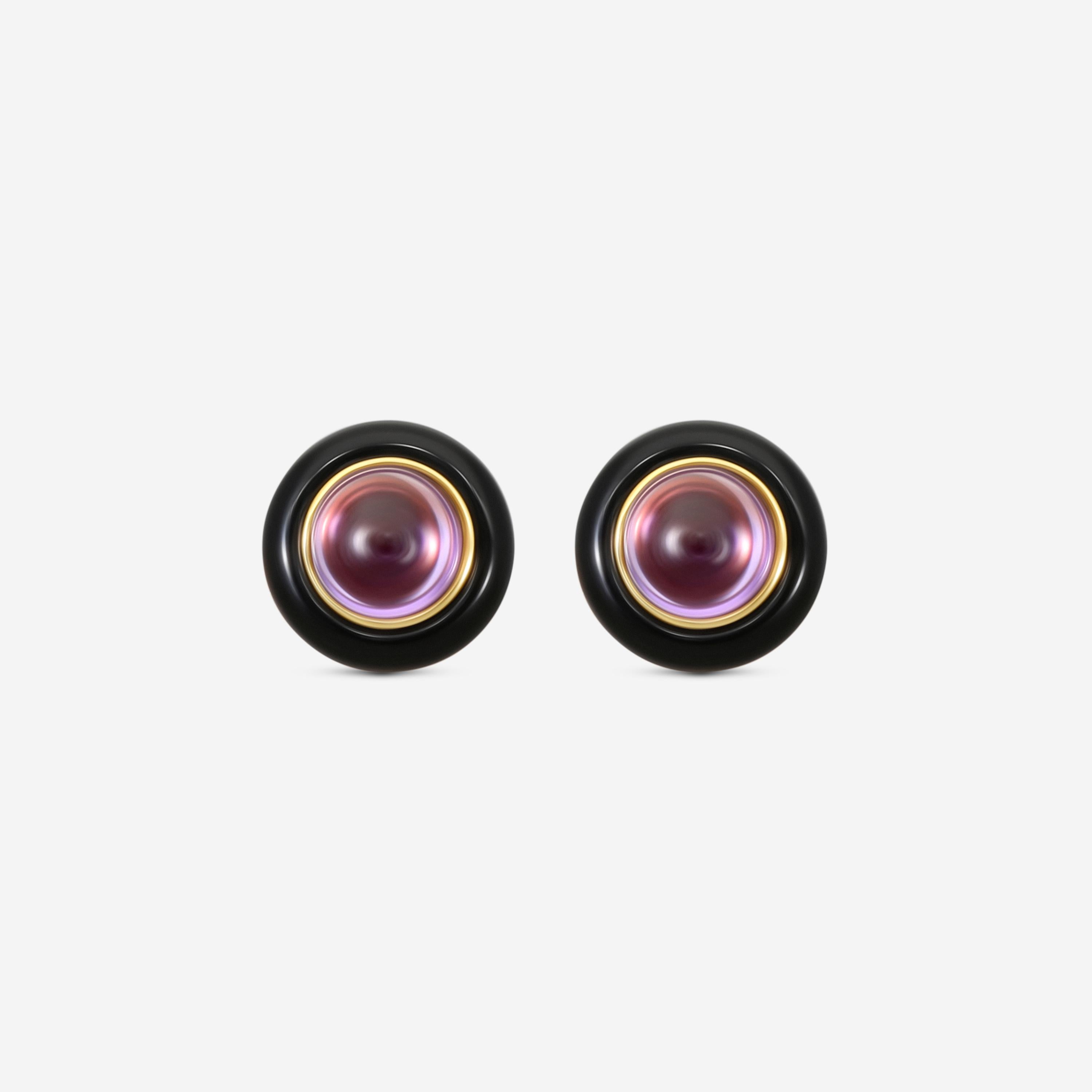 Goshwara Rock n Roll 18K Yellow Gold Amethyst & Onyx Cabochon Studs JE0540-AM-OX-Y