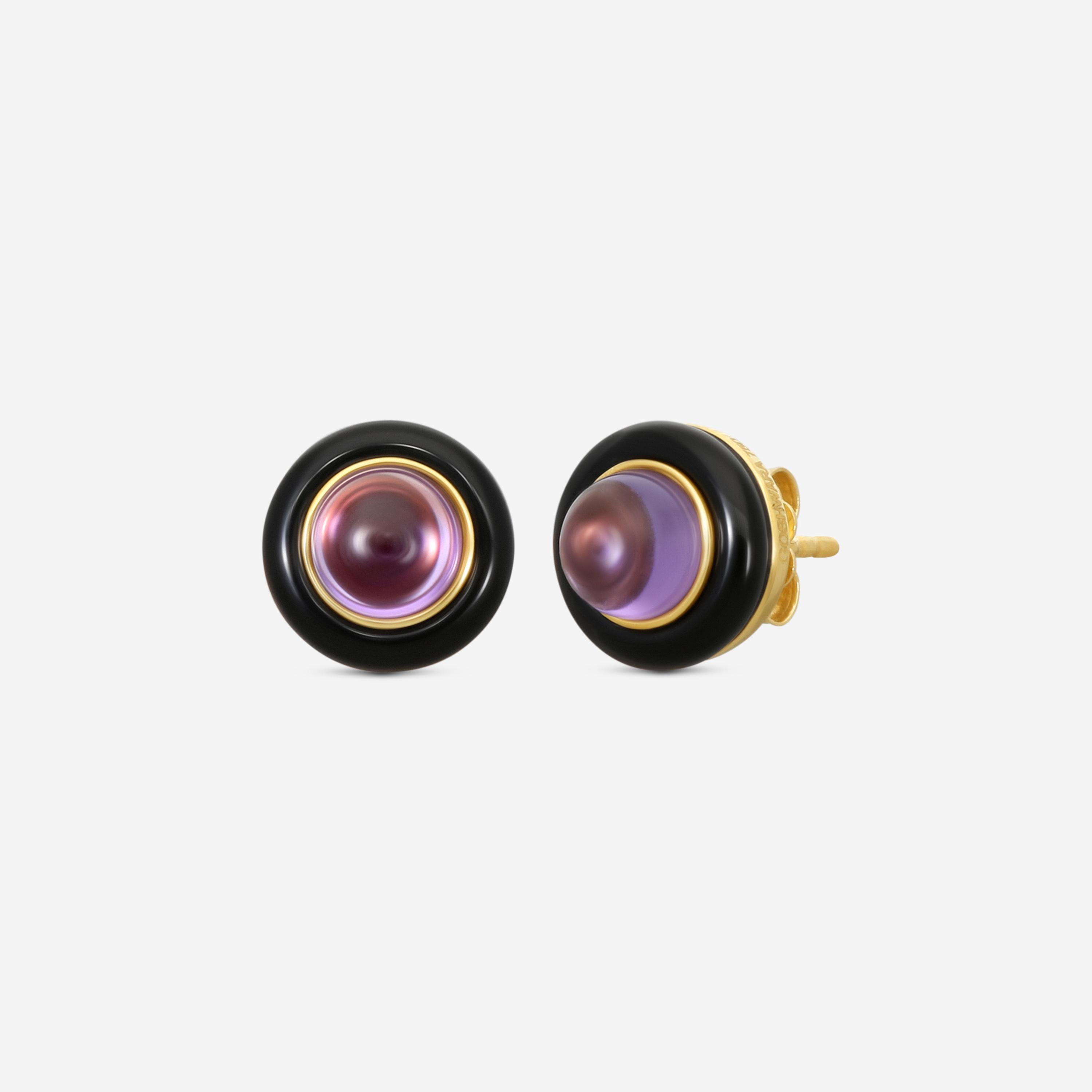 Goshwara Rock n Roll 18K Yellow Gold Amethyst & Onyx Cabochon Studs JE0540-AM-OX-Y — view 2