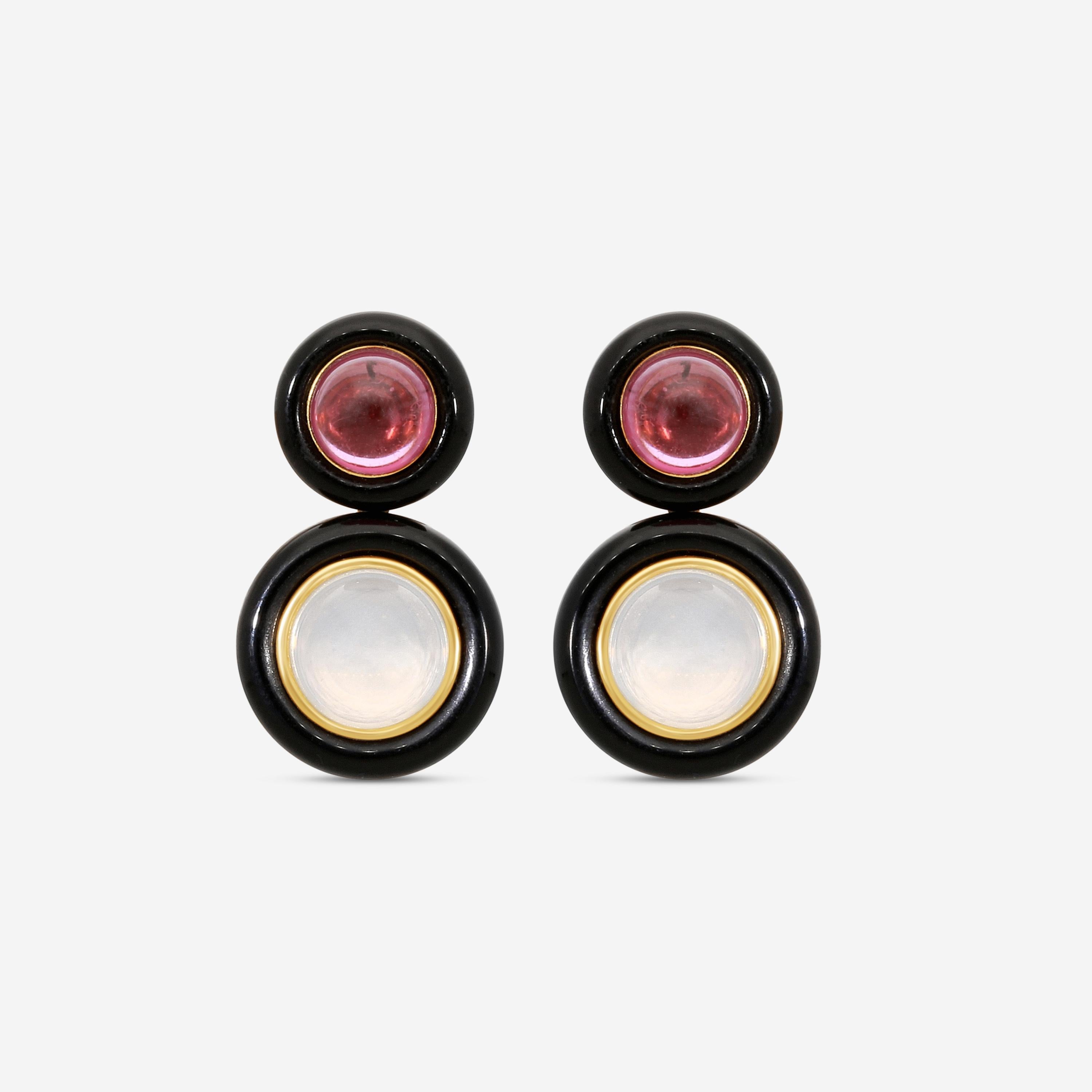 Goshwara Rock n Roll 18K Yellow Gold Garnet, Moon Quartz & Onyx Earrings JE0528-GA-MQ-OX-Y