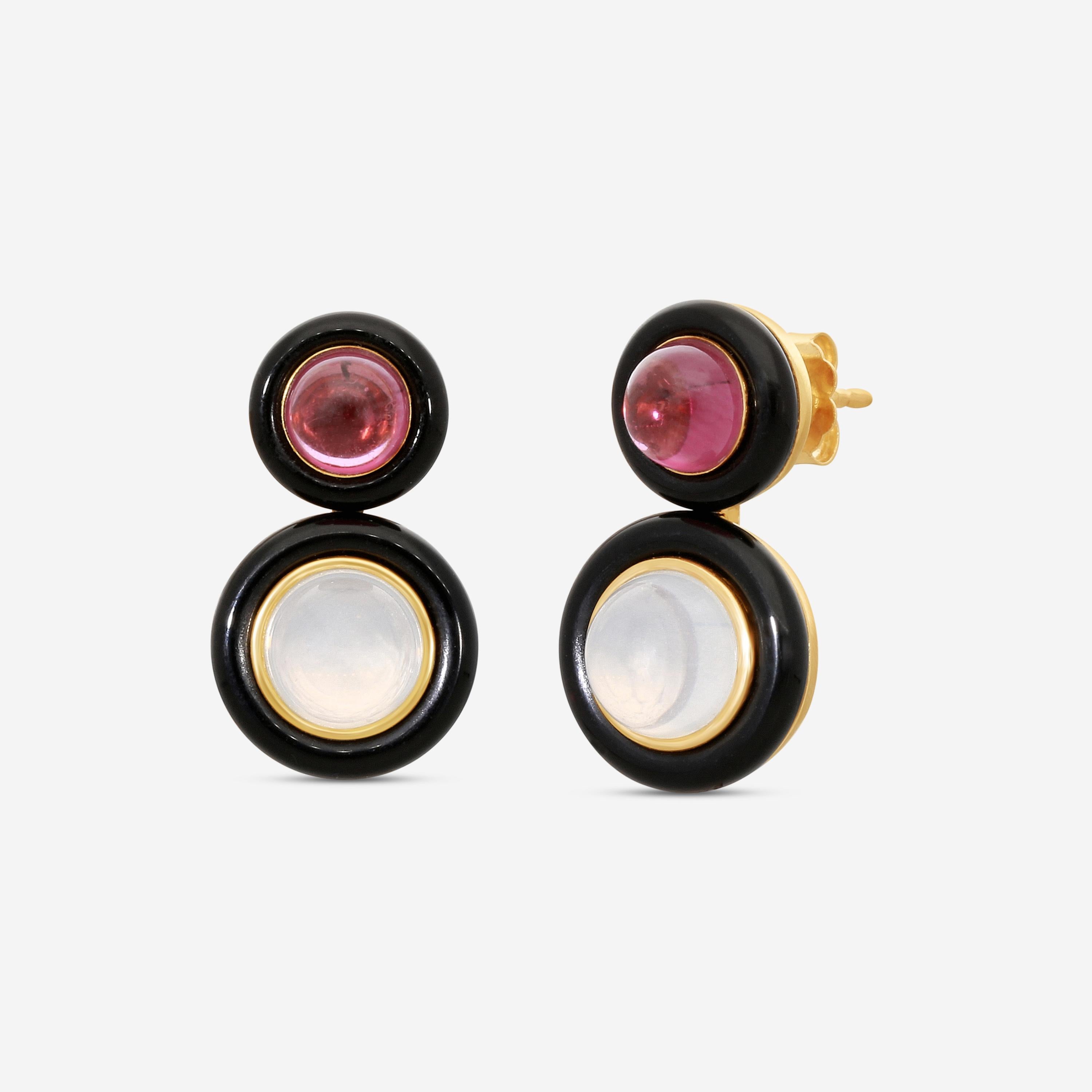 Goshwara Rock n Roll 18K Yellow Gold Garnet, Moon Quartz & Onyx Earrings JE0528-GA-MQ-OX-Y — view 2