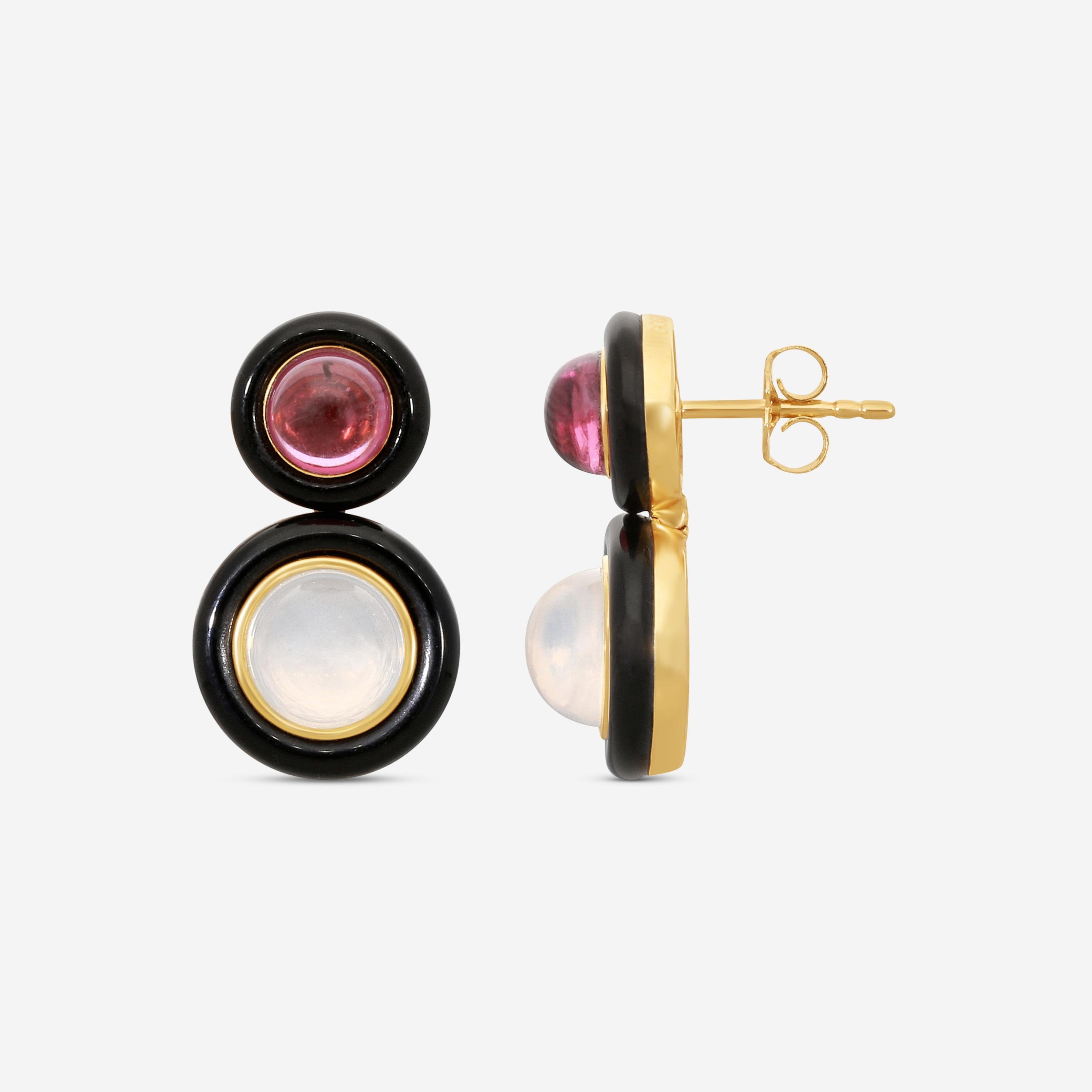 Goshwara Rock n Roll 18K Yellow Gold Garnet, Moon Quartz & Onyx Earrings JE0528-GA-MQ-OX-Y — view 3