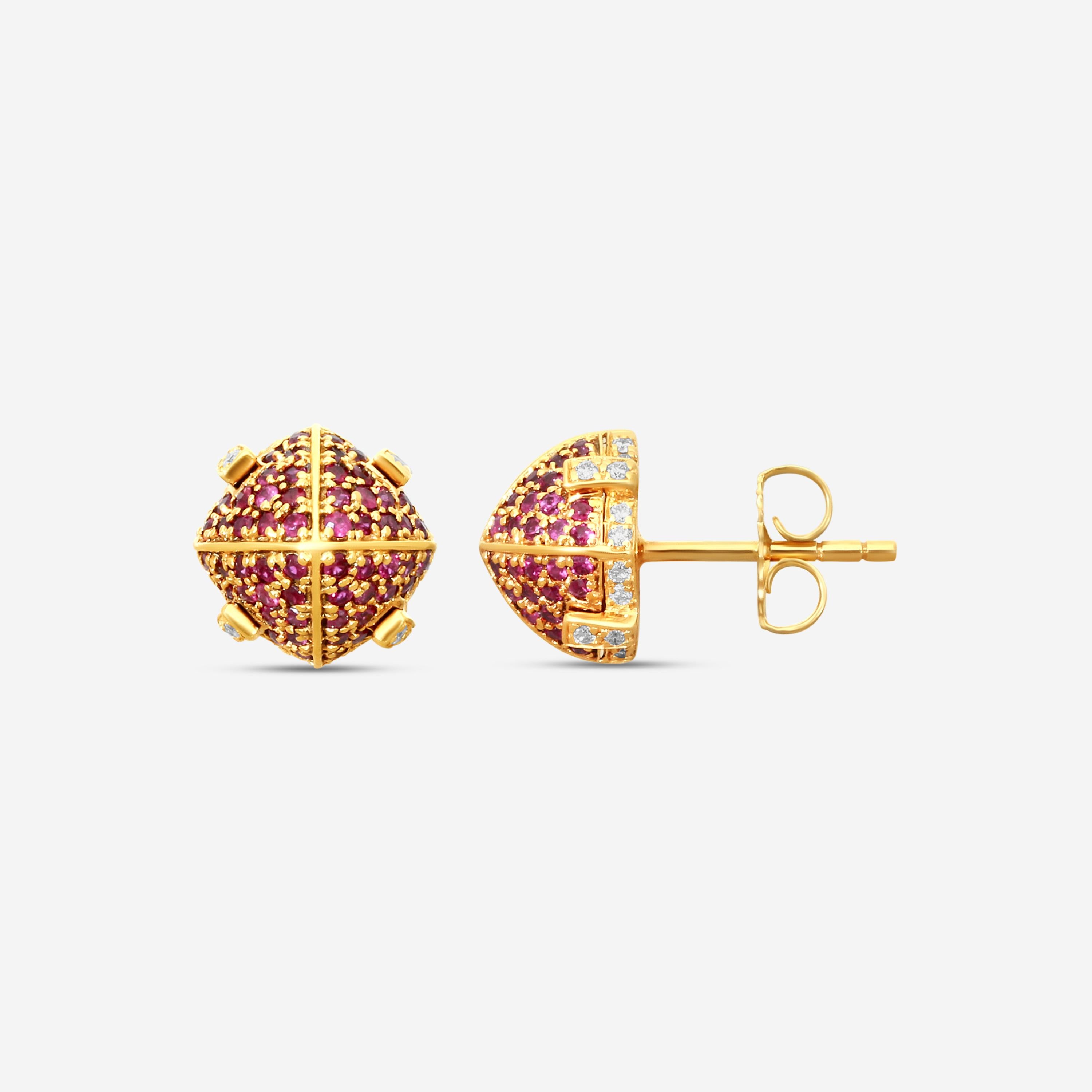 Goshwara Sugarloaf 18K Yellow Gold Ruby and Diamond Stud Earrings JE0231-RU-Y — view 3