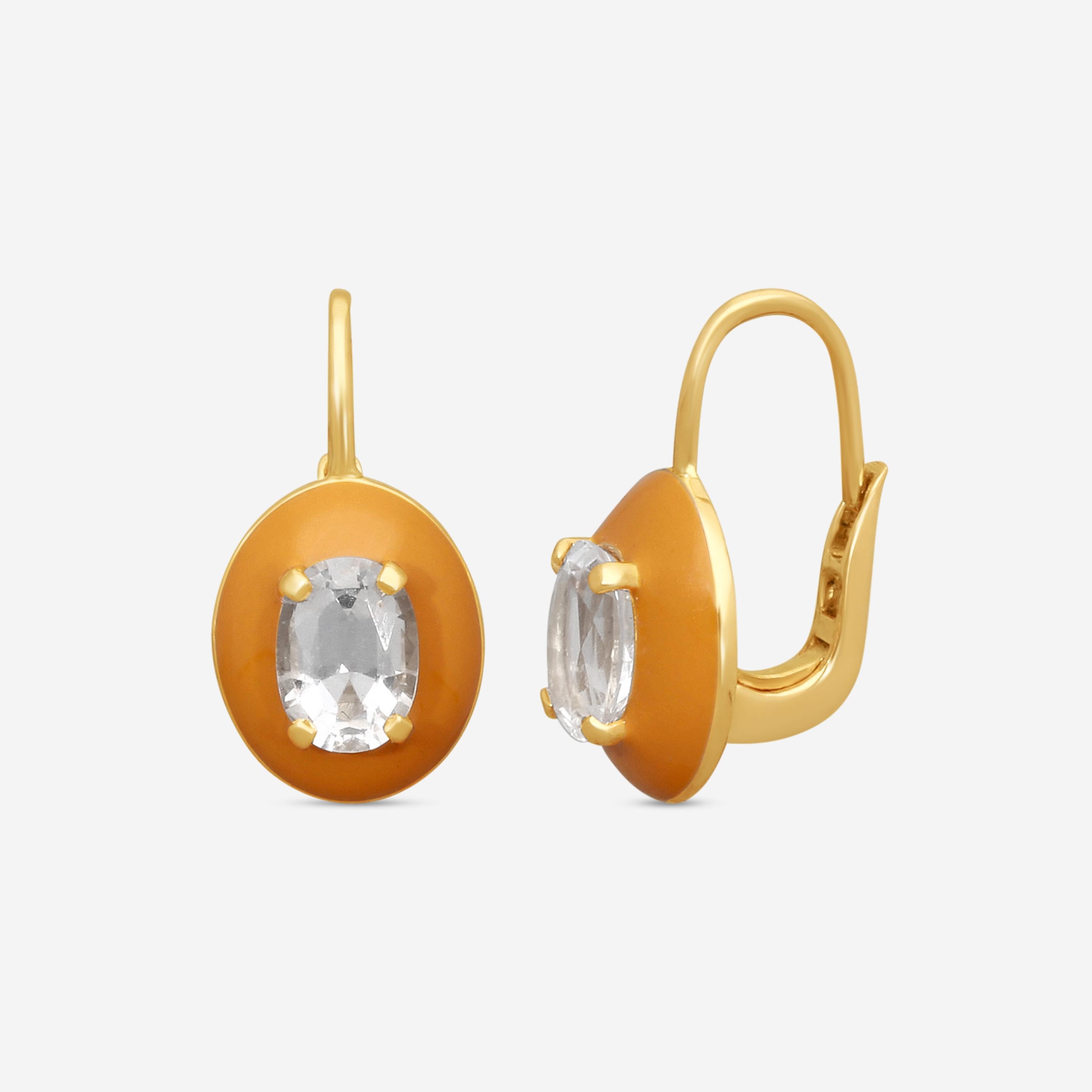 Goshwara 18K Yellow Gold Oval Rock Crystal Enamel Drop Earrings JE0490-RC-ENBR-Y — view 2