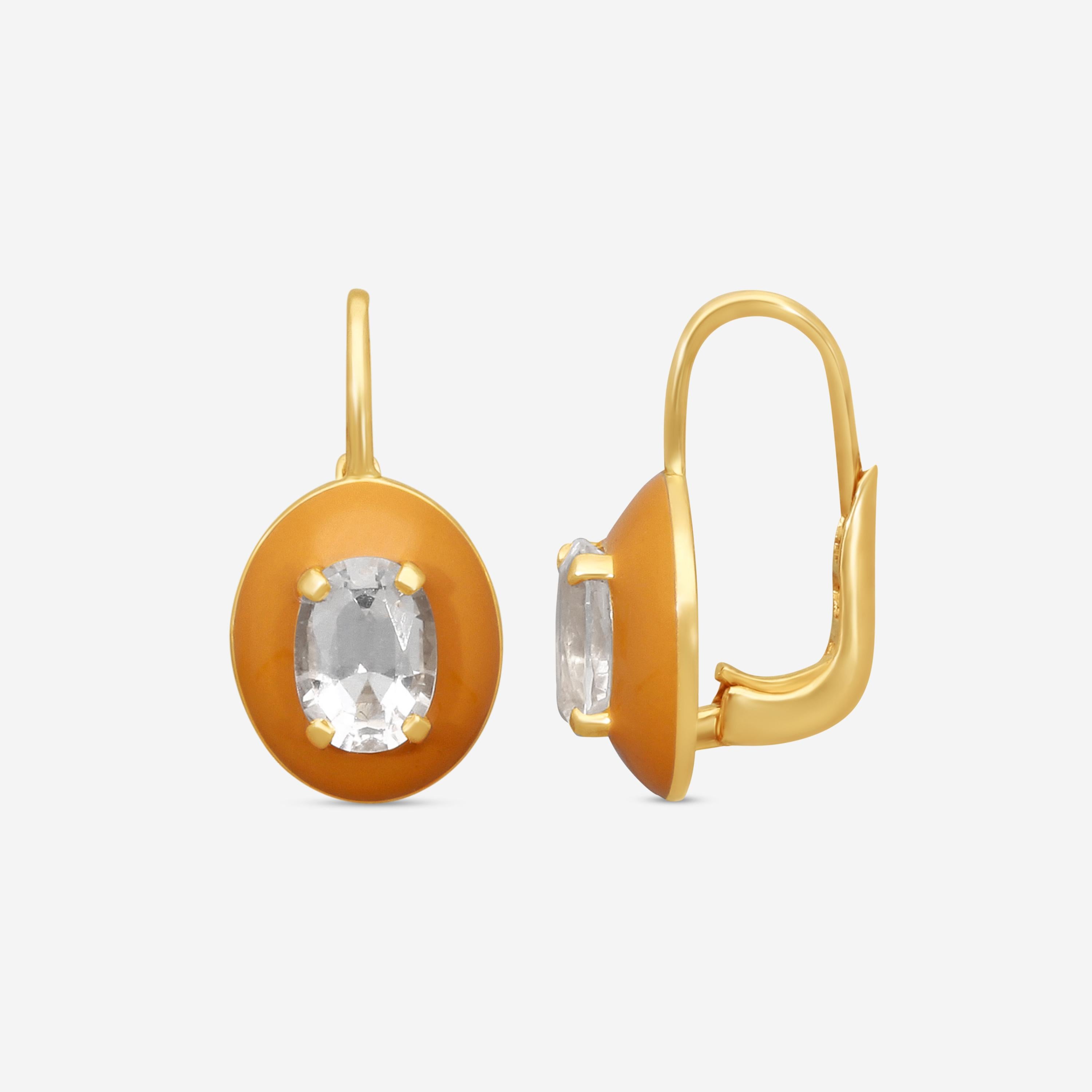 Goshwara 18K Yellow Gold Oval Rock Crystal Enamel Drop Earrings JE0490-RC-ENBR-Y — view 3