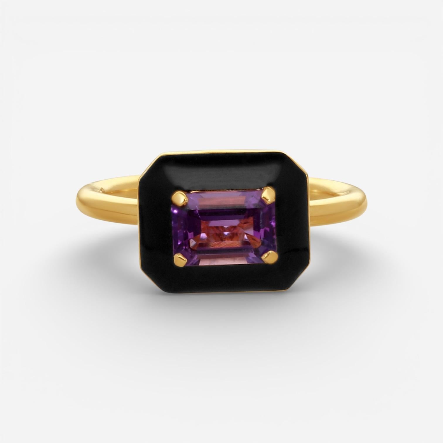 Goshwara Queen 18K Yellow Gold Amethyst Enamel Ring Sz. 6.75 JR0291-AM-ENBLK-Y