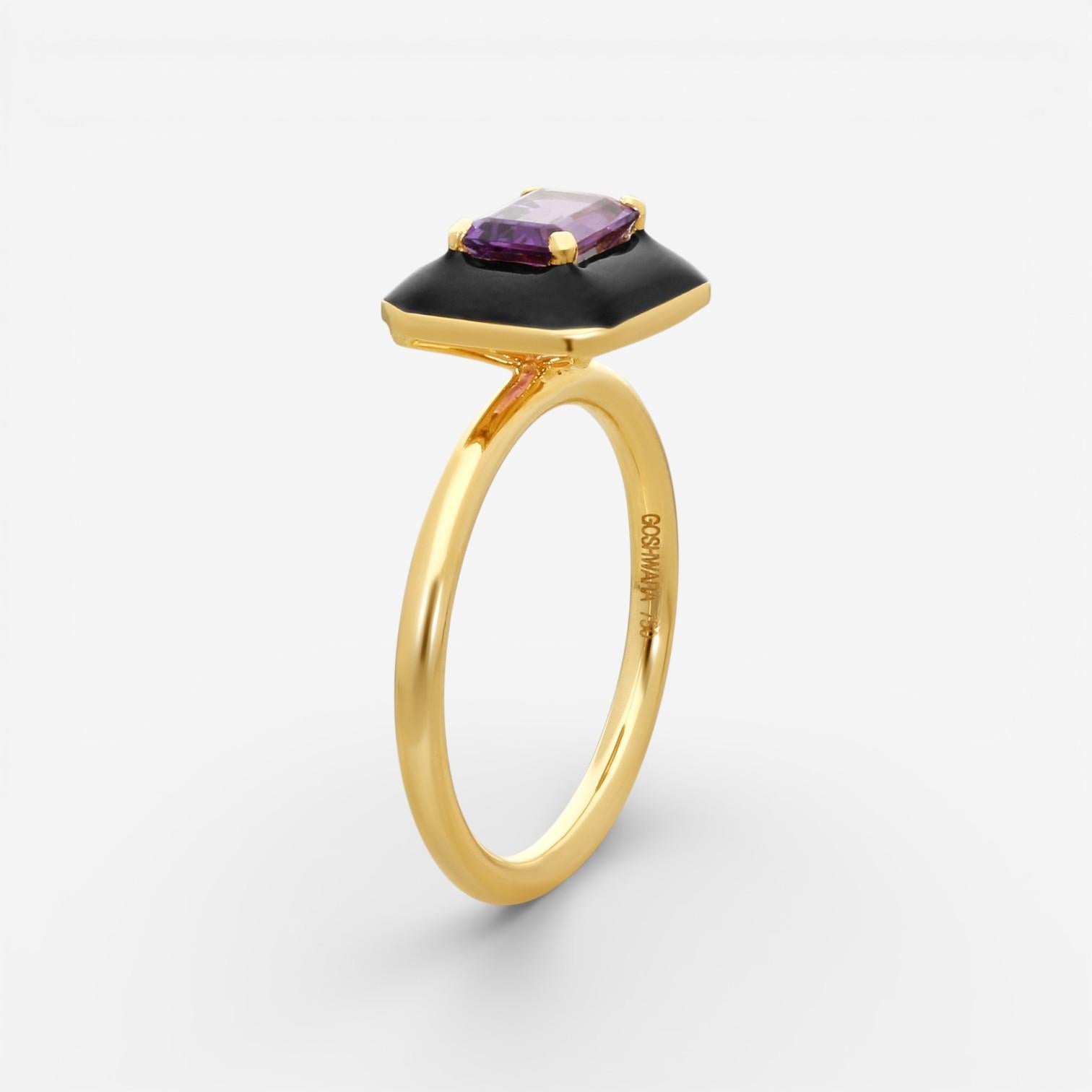 Goshwara Queen 18K Yellow Gold Amethyst Enamel Ring Sz. 6.75 JR0291-AM-ENBLK-Y — view 2