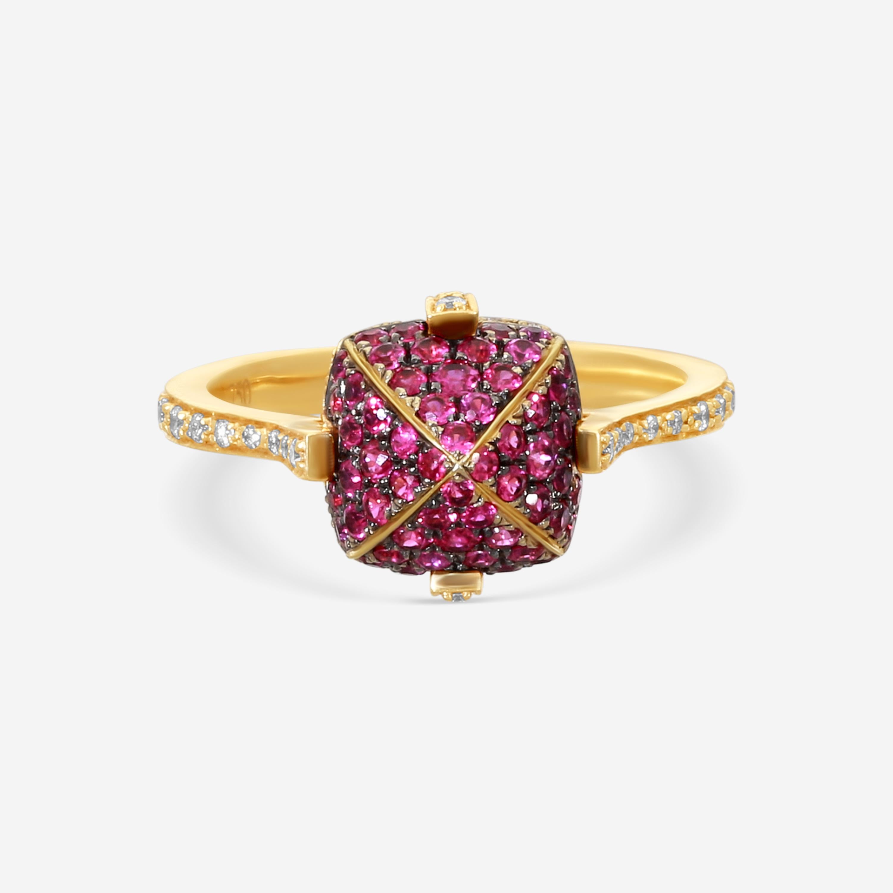Goshwara Sugarloaf 18K Yellow Gold Diamond and Ruby Ring Sz. 6.5 JR0153-RU-Y