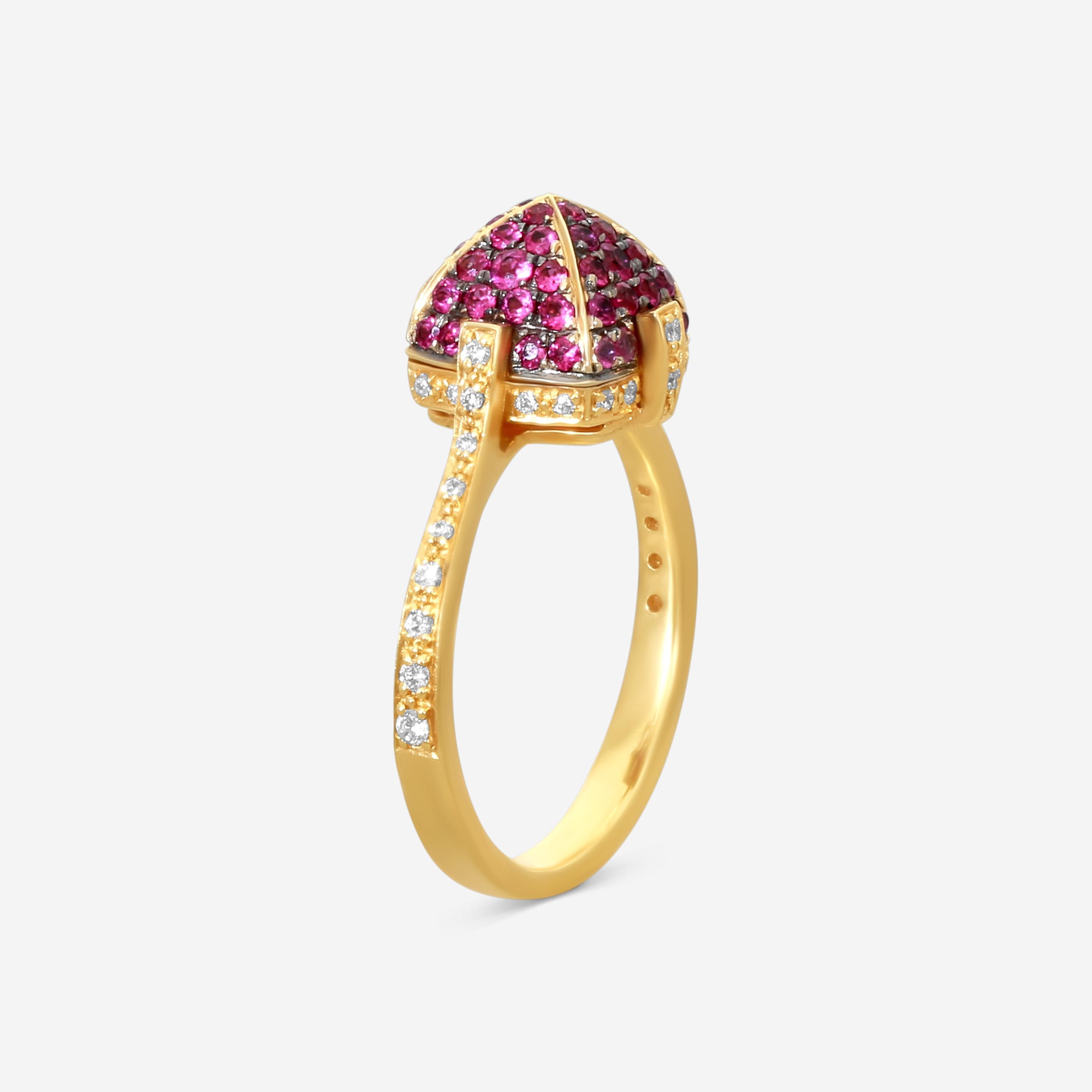 Goshwara Sugarloaf 18K Yellow Gold Diamond and Ruby Ring Sz. 6.5 JR0153-RU-Y — view 2