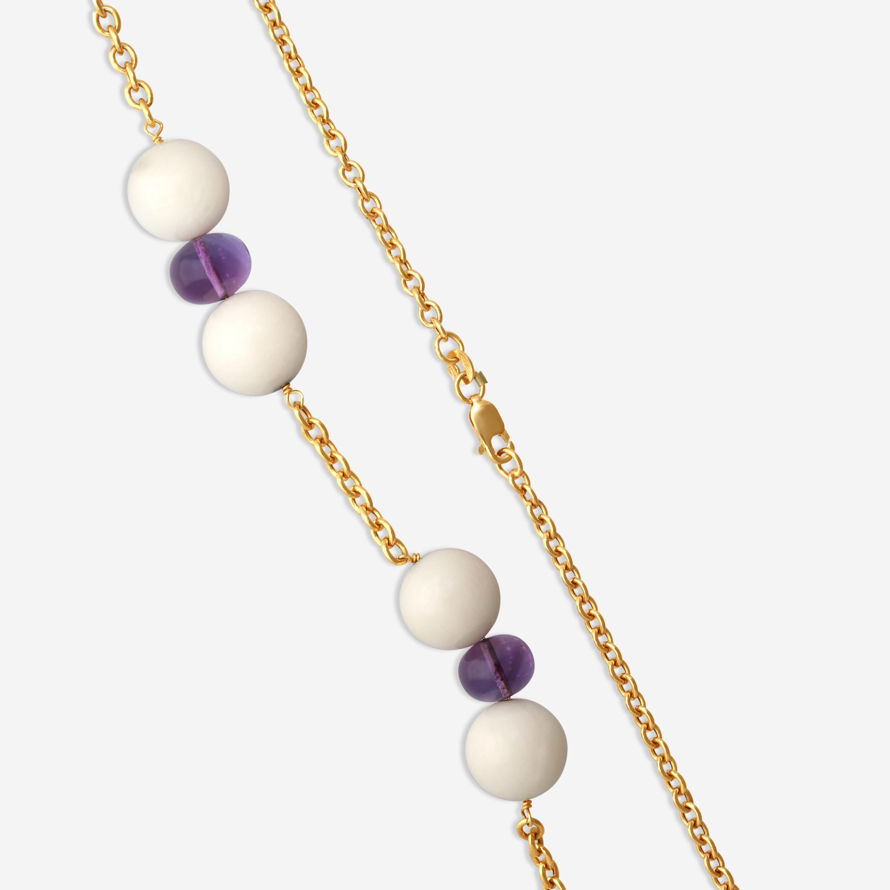 Goshwara Beyond 18K Yellow Gold Amethyst & White Coral Beads Necklace JN0334-AMC — view 3