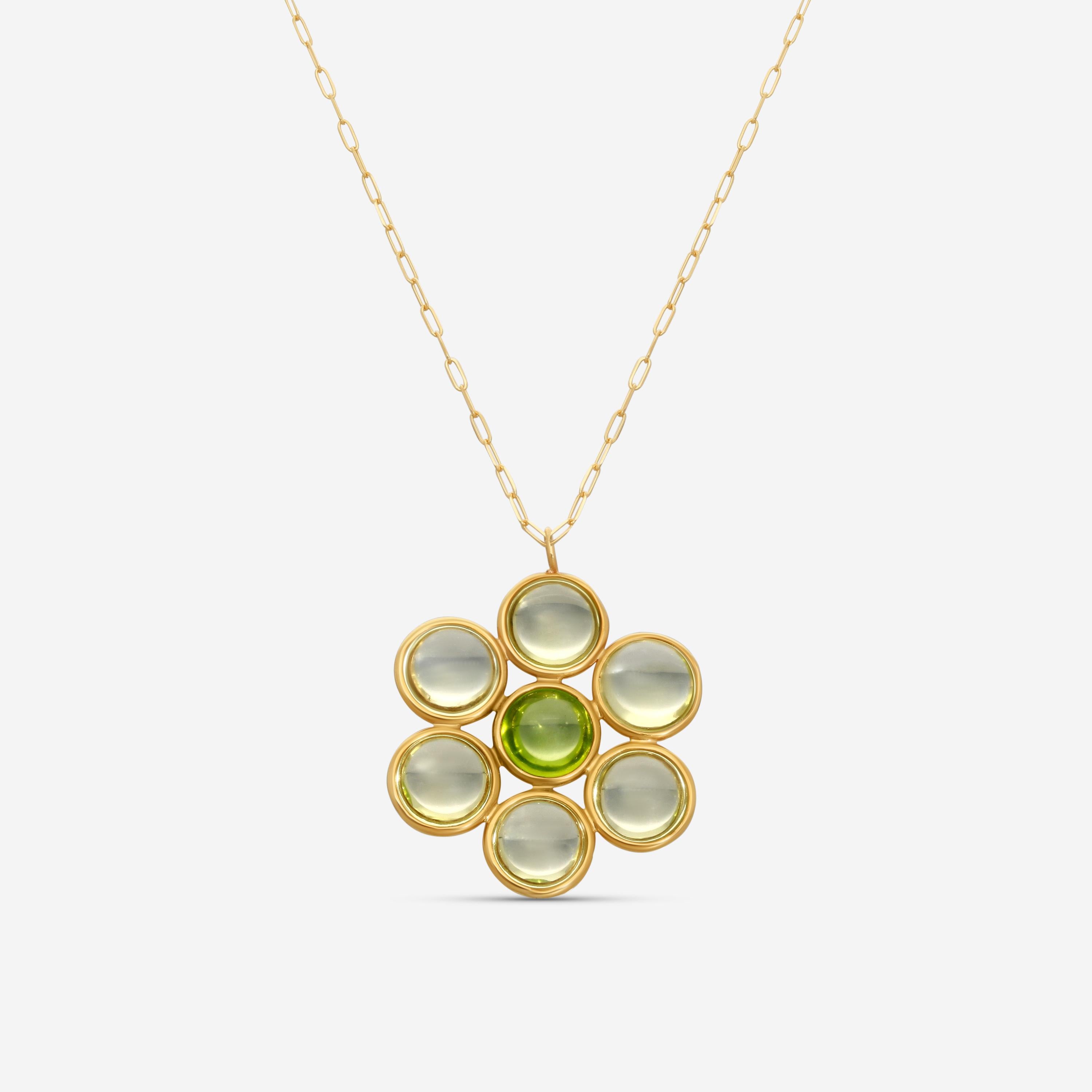 Goshwara Mischief 18K Yellow Gold Lemon Quartz and Peridot Flower Pendant JP0033-LQ-PE