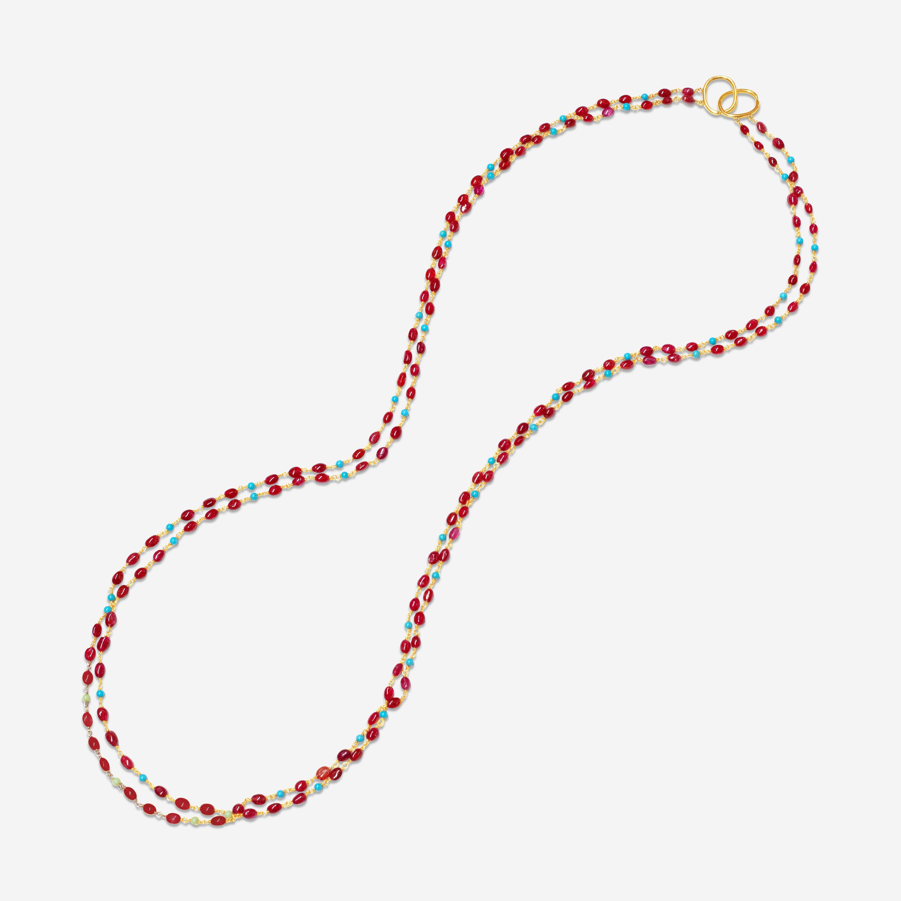 Goshwara Beyond 18K Yellow Gold Red Spinel and Turquoise Beads Necklace JN0203-SP-TQ