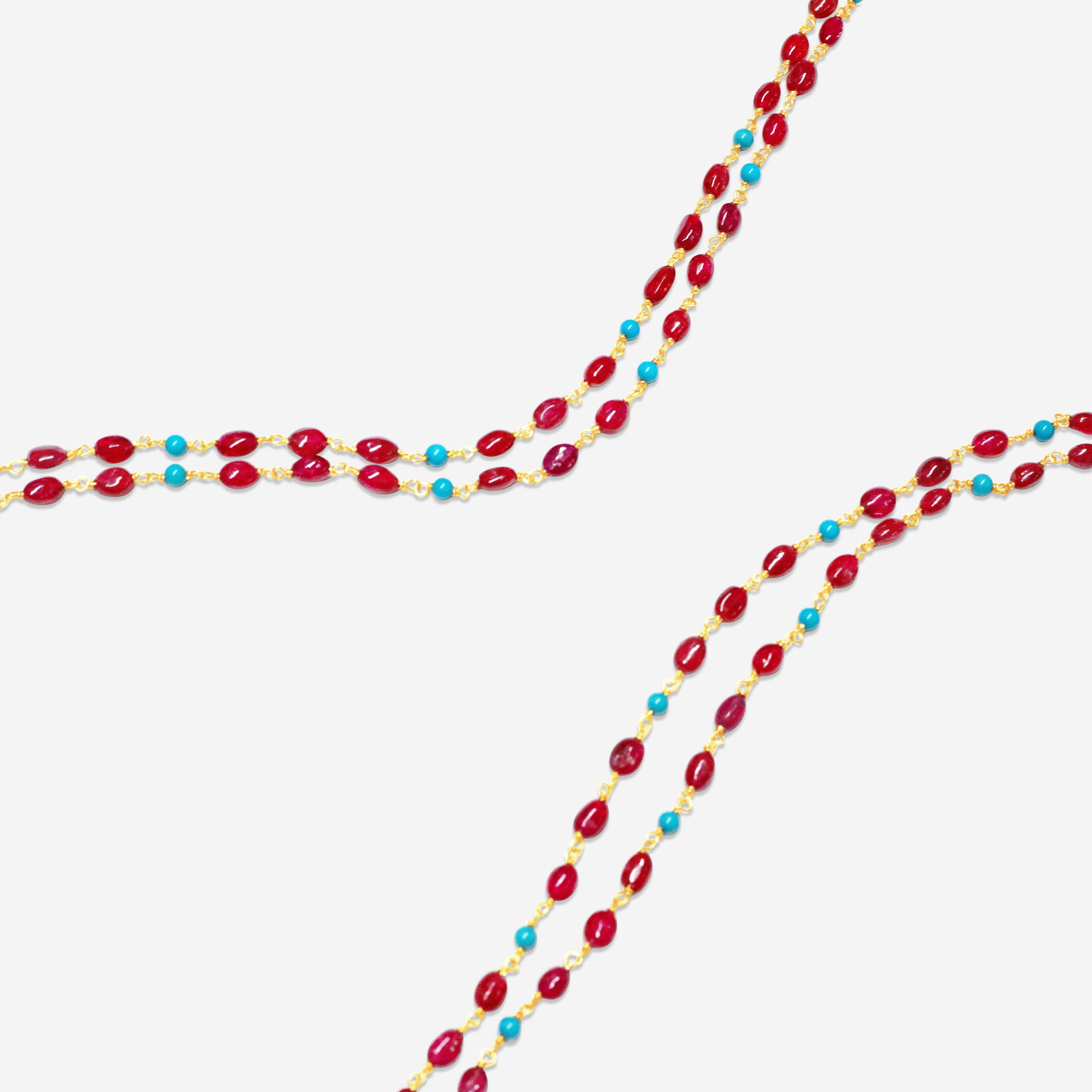 Goshwara Beyond 18K Yellow Gold Red Spinel and Turquoise Beads Necklace JN0203-SP-TQ — view 2
