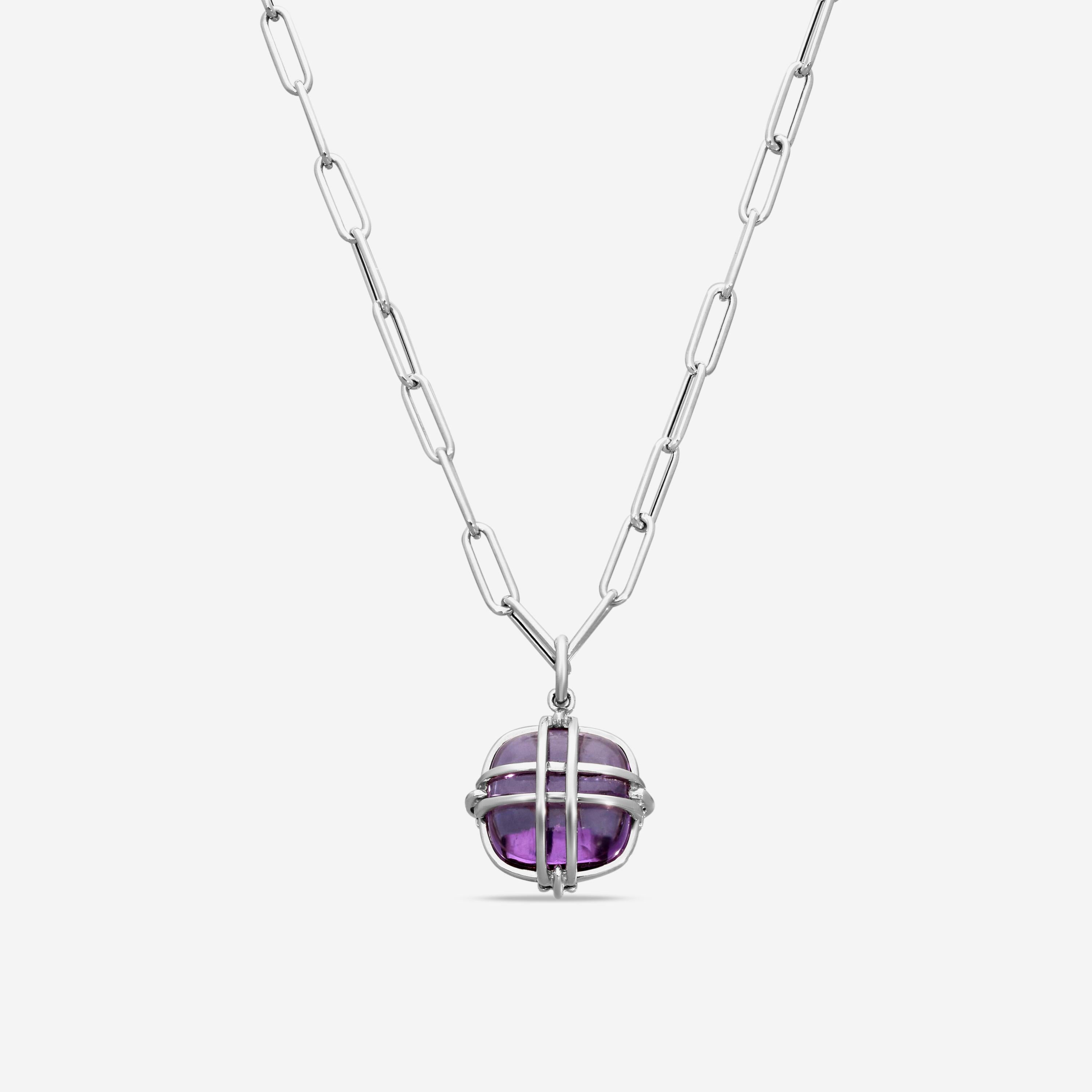 Goshwara Freedom 18K White Gold Amethyst Cage Pendant JP0034-A-AM-WG