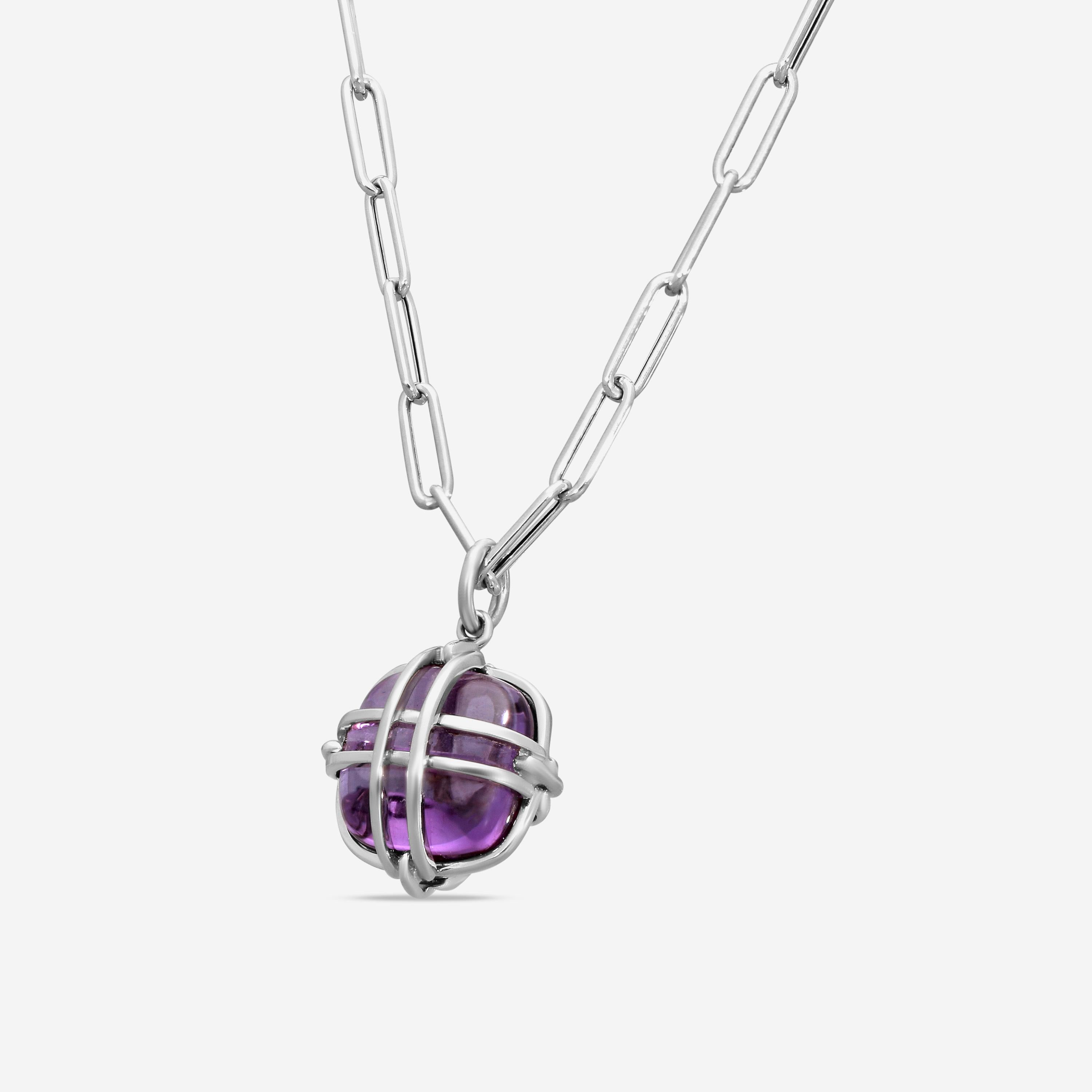 Goshwara Freedom 18K White Gold Amethyst Cage Pendant JP0034-A-AM-WG — view 2