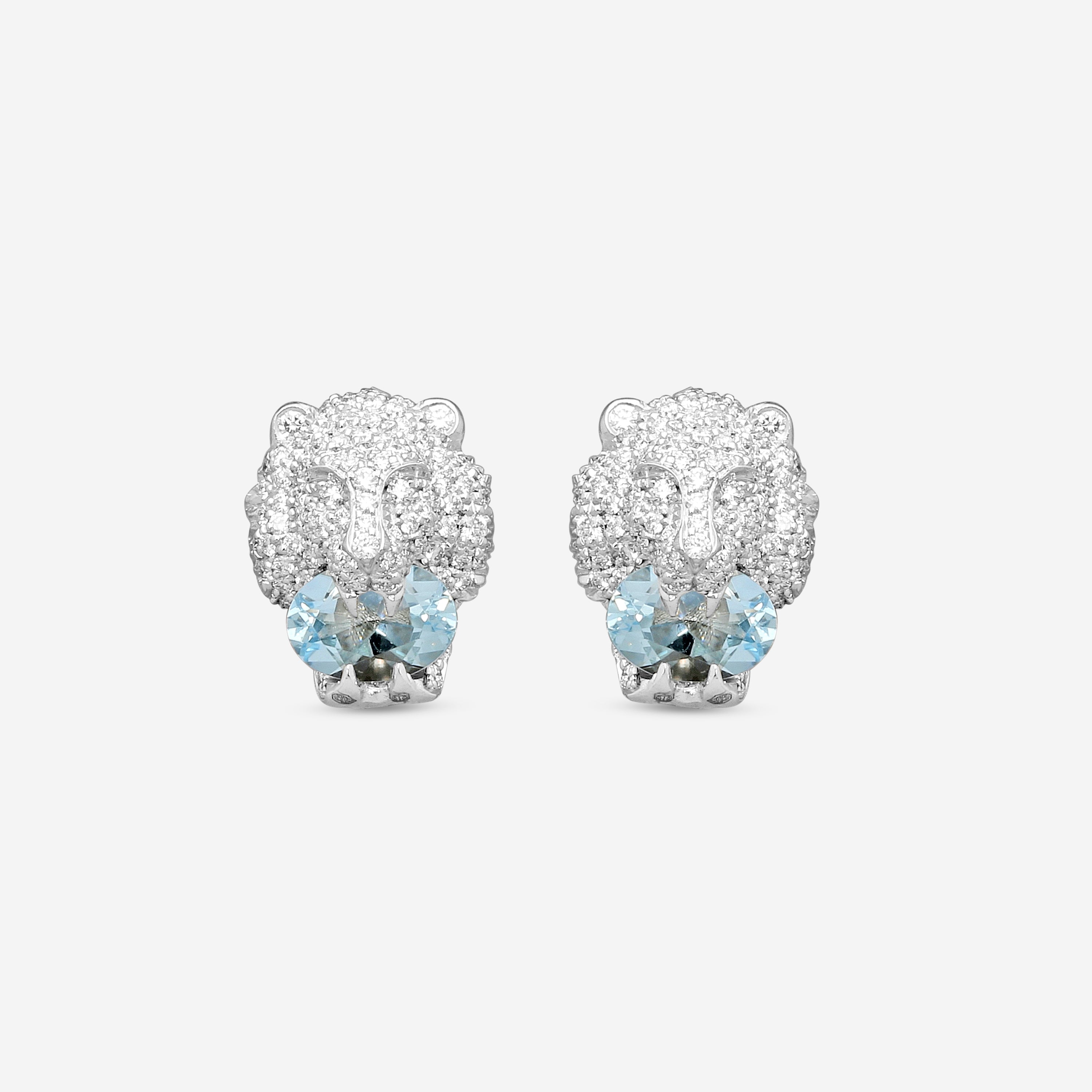 Gucci Lion Head 18K White Gold Aquamarine and Diamond Earrings YBD60986800200U — view 2