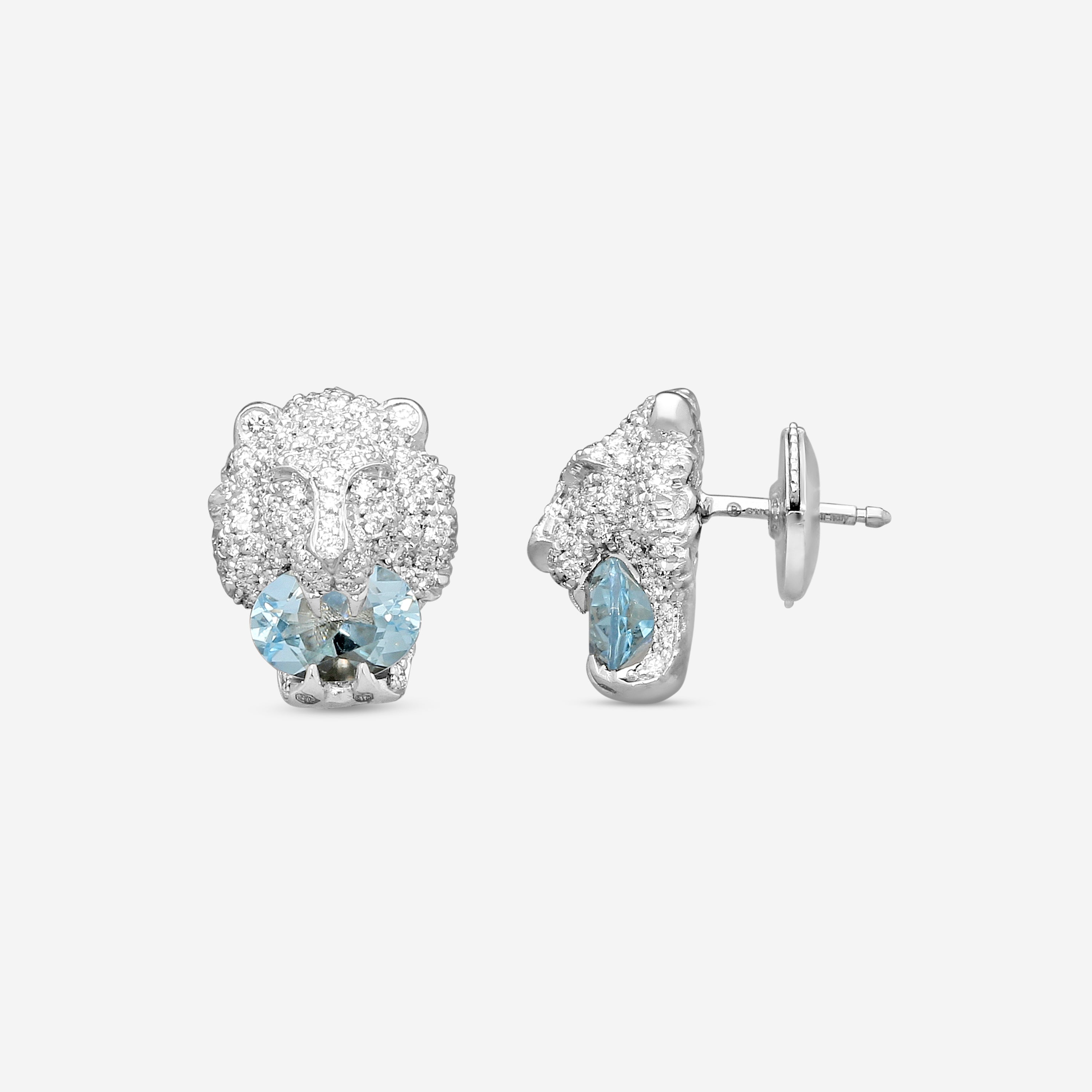 Gucci Lion Head 18K White Gold Aquamarine and Diamond Earrings YBD60986800200U — view 3