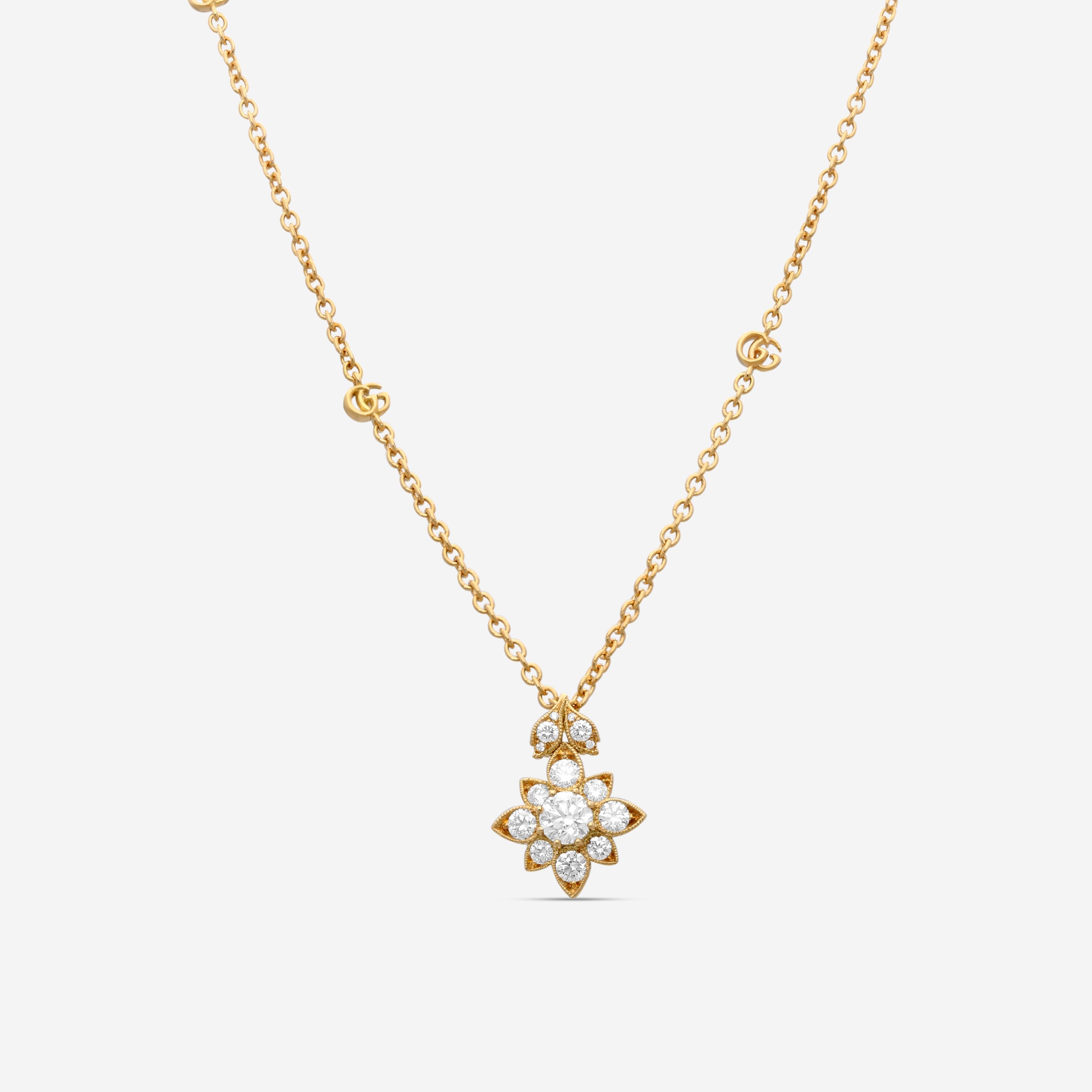 Gucci Flora 18K Yellow Gold Diamond Necklace YBB70364900200U