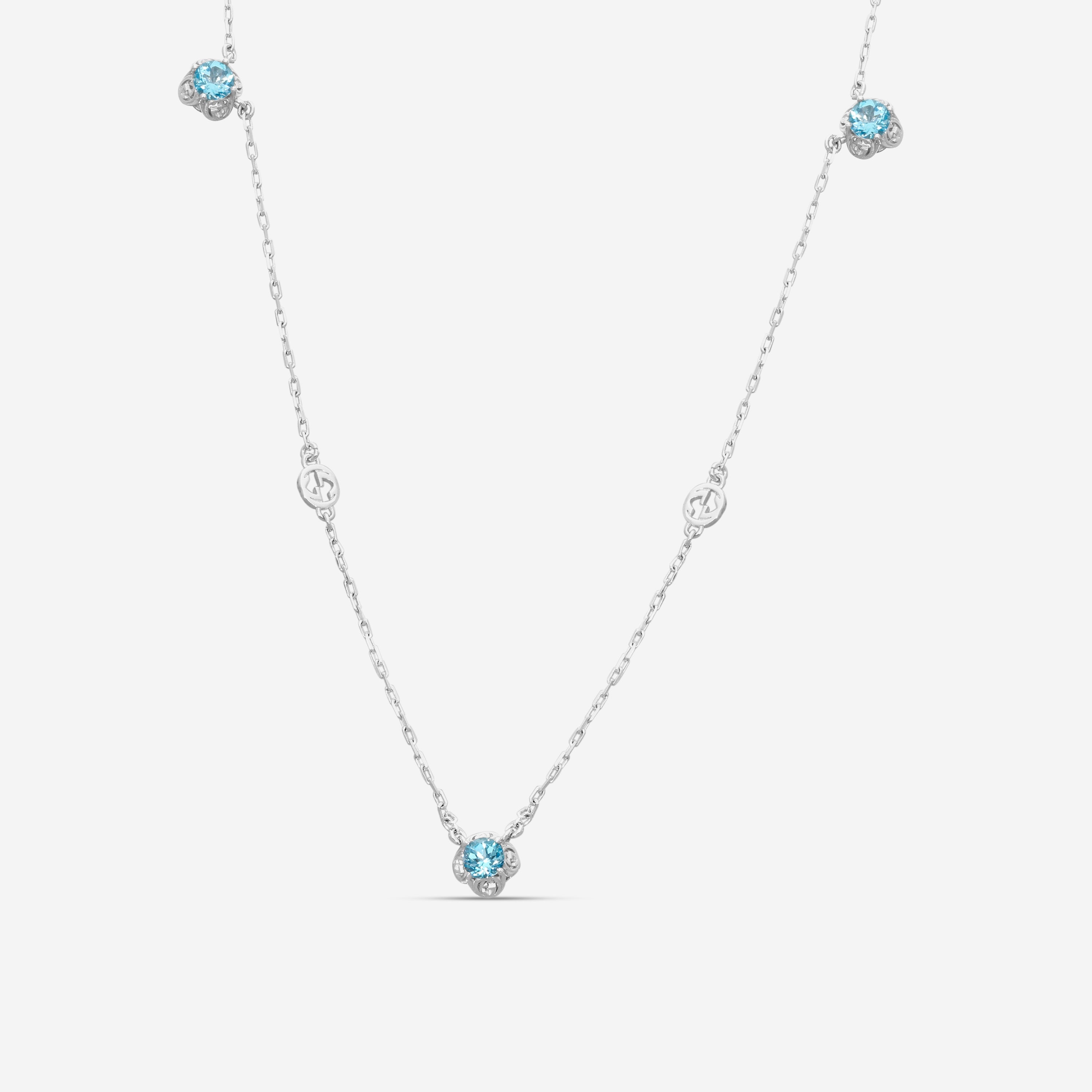 Gucci Interlocking G 18K White Gold Blue Topaz Necklace YBB662429002