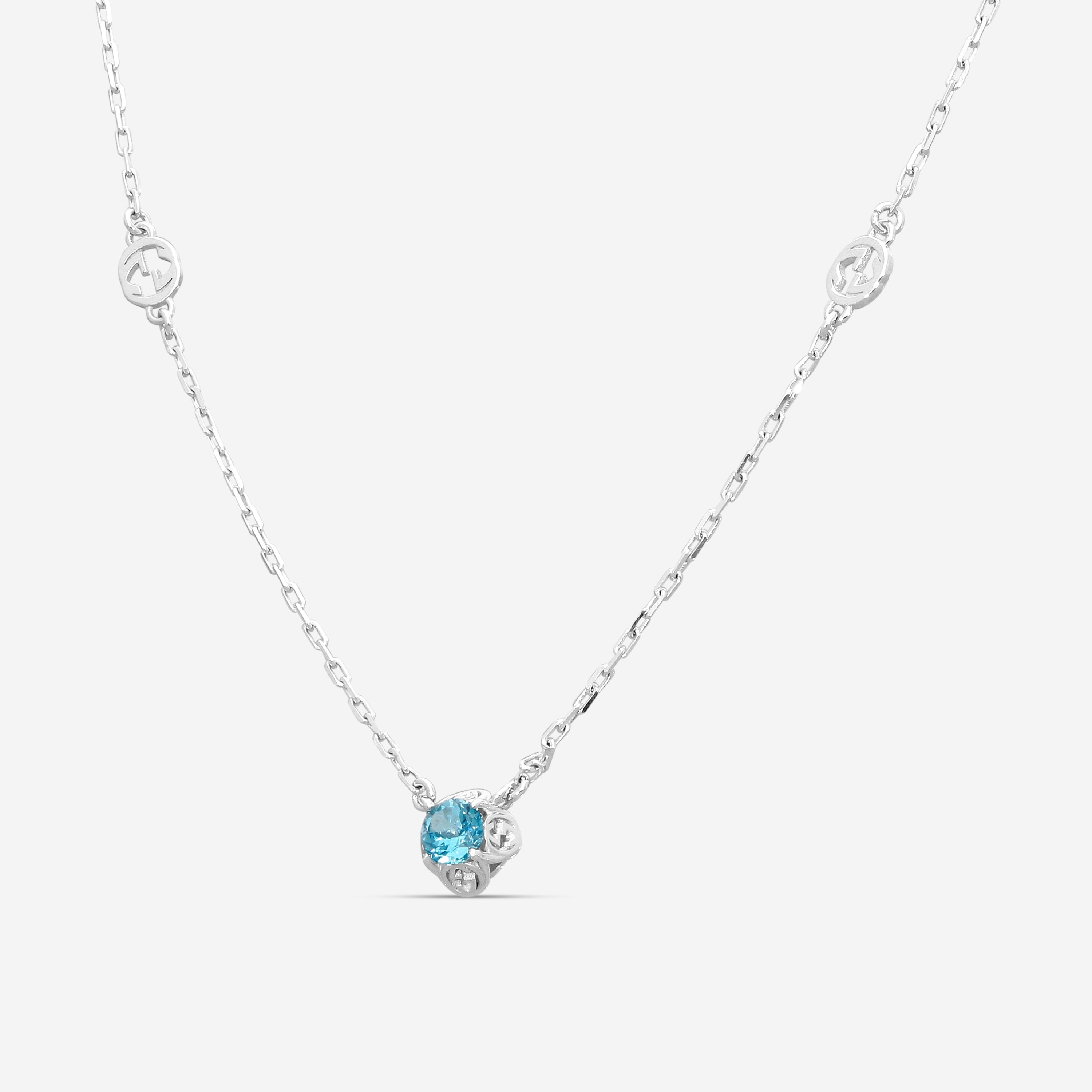 Gucci Interlocking G 18K White Gold Blue Topaz Necklace YBB662429002 — view 2