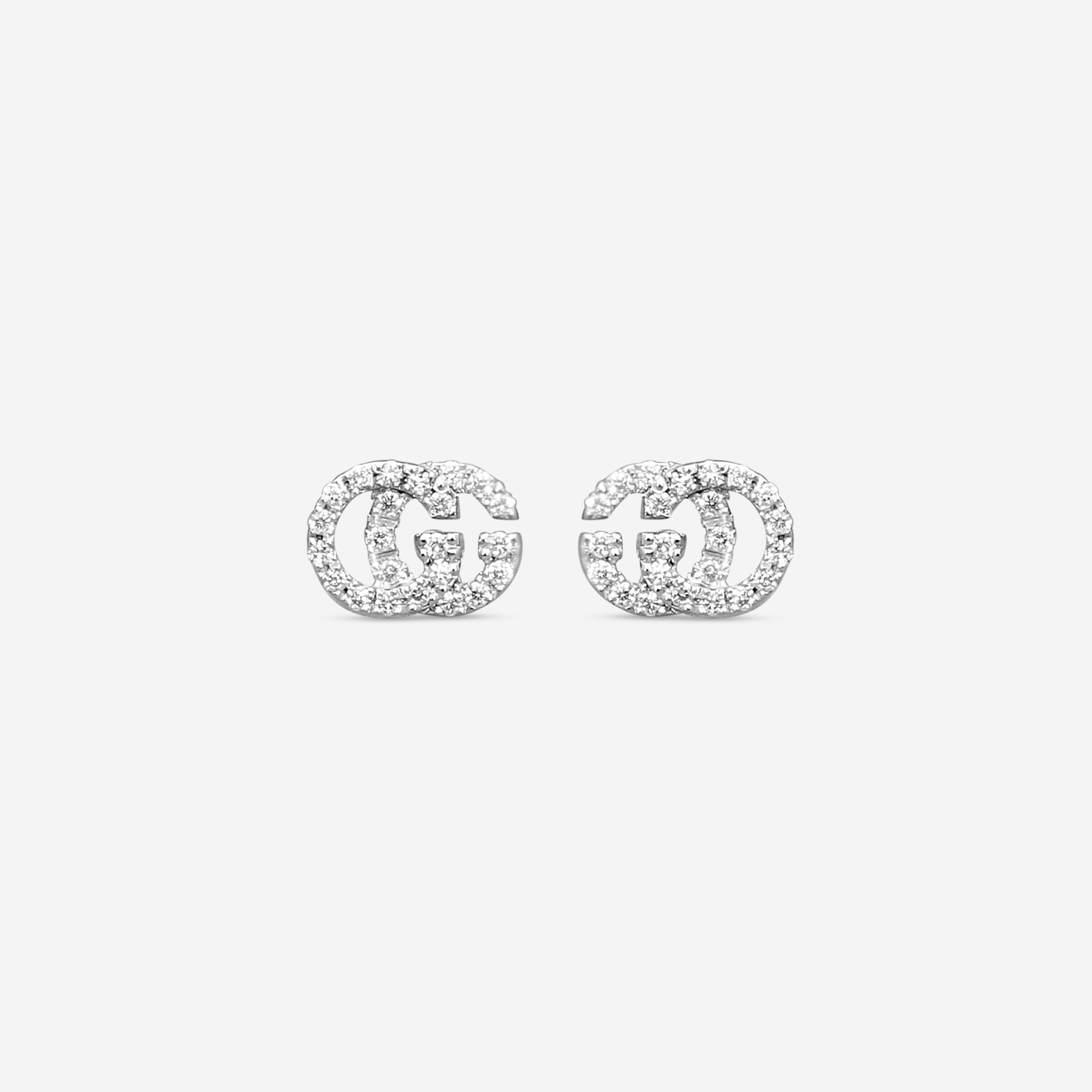 Gucci GG Running 18K White Gold Diamond Stud Earrings YBD481678001