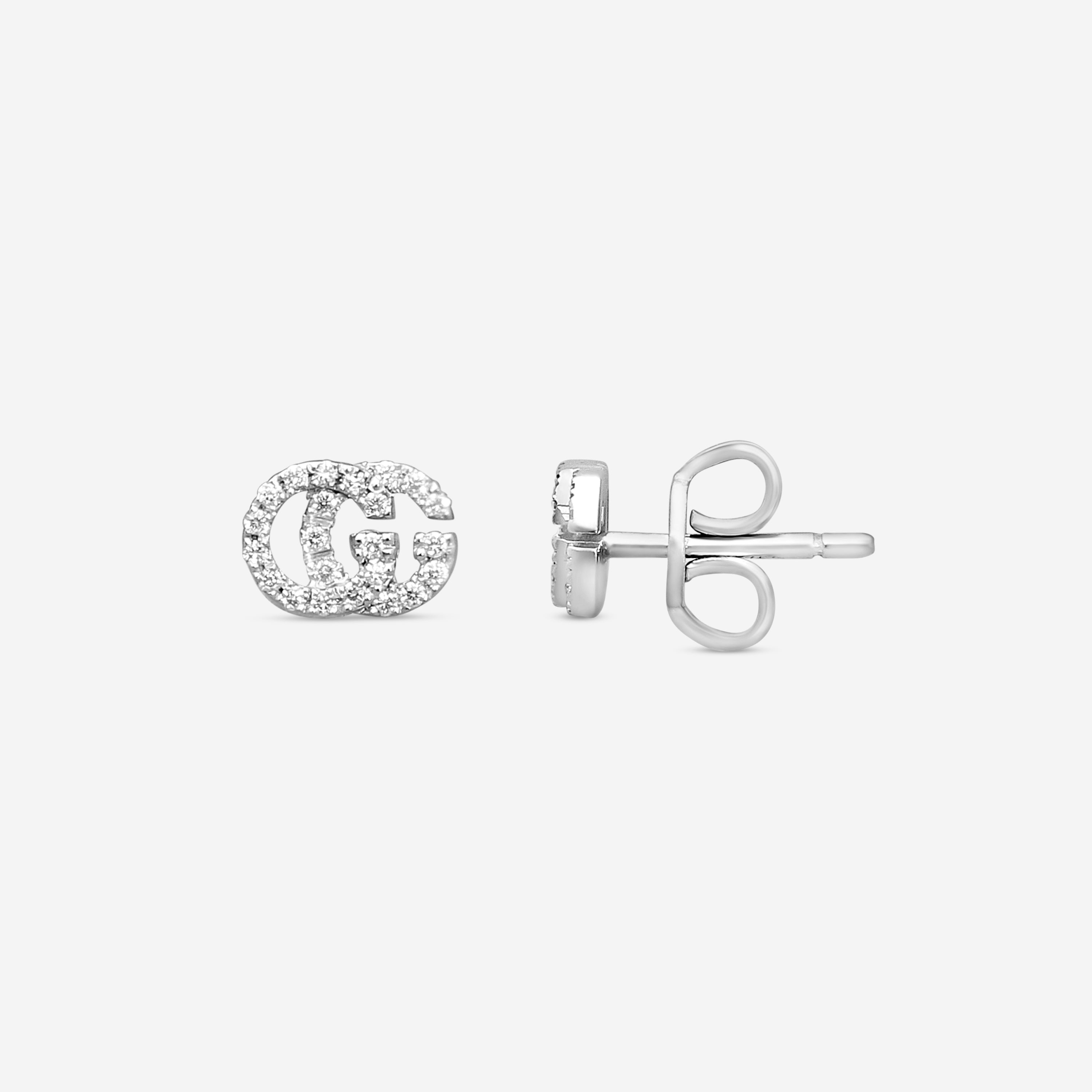 Gucci GG Running 18K White Gold Diamond Stud Earrings YBD481678001 — view 2
