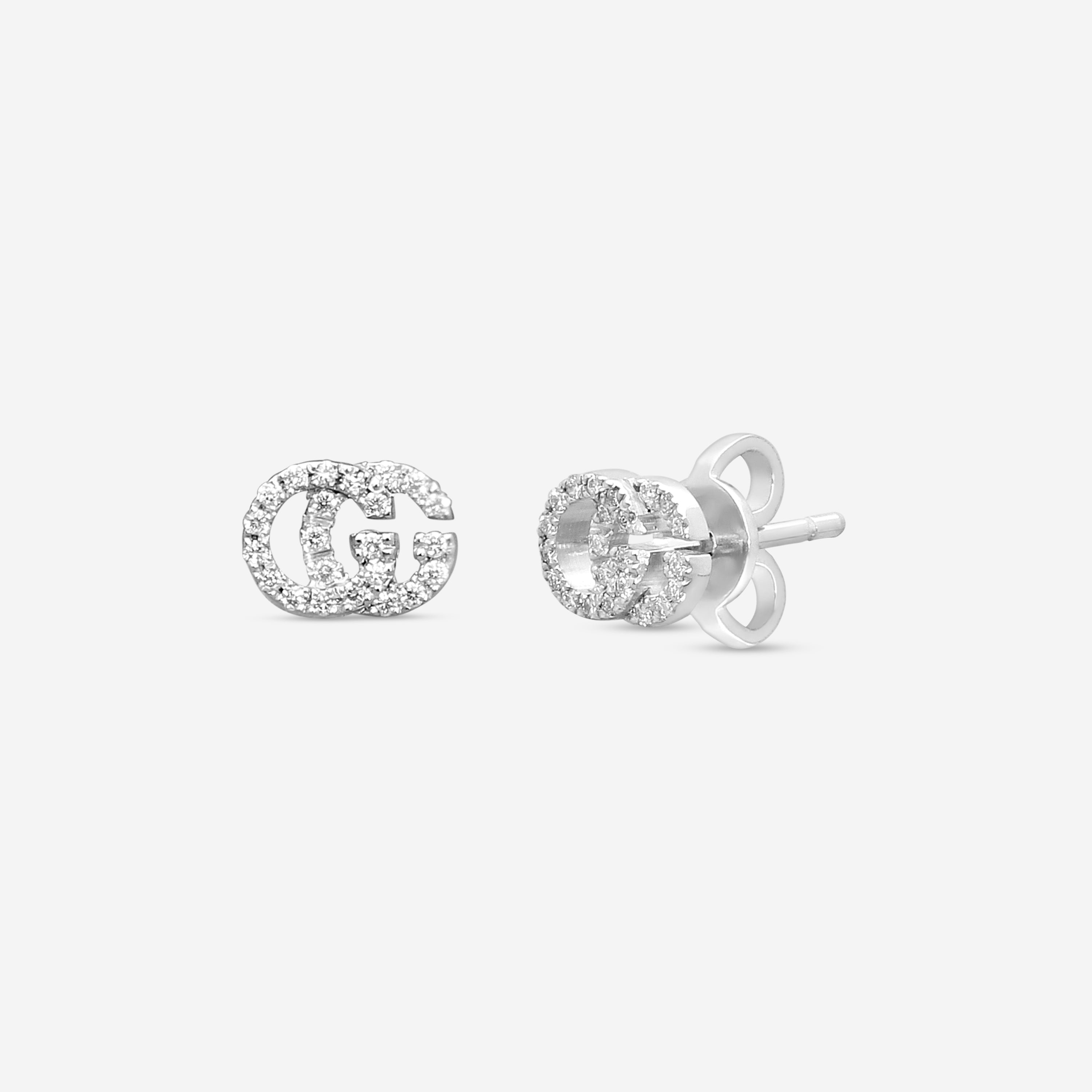 Gucci GG Running 18K White Gold Diamond Stud Earrings YBD481678001 — view 3
