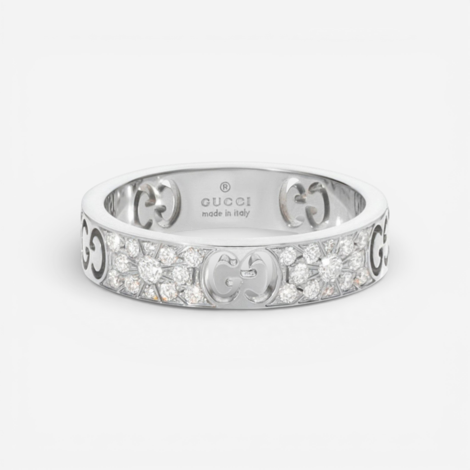 Gucci Icon 18K White Gold Diamond Band Ring YBC7294150020
