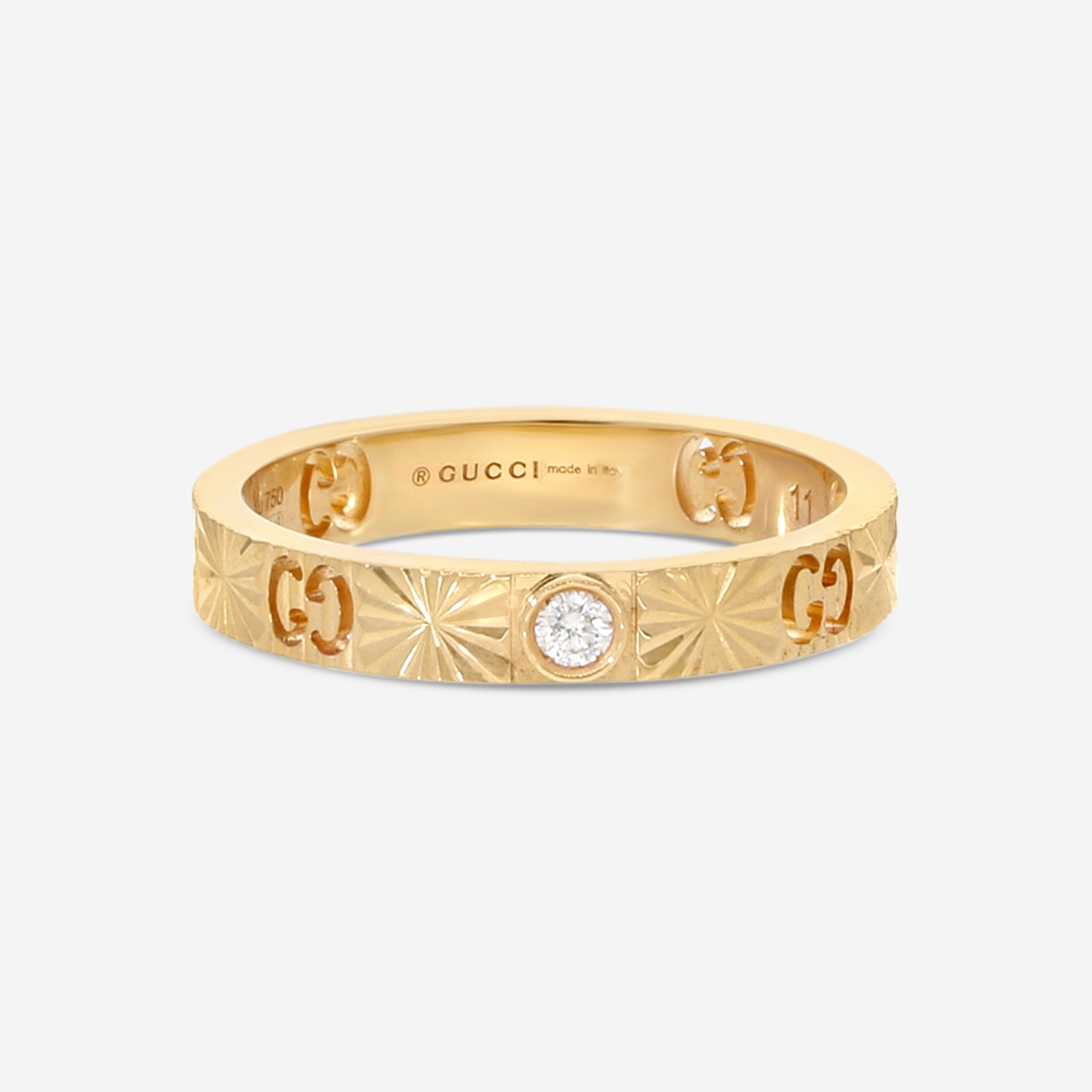Gucci Icon 18K Yellow Gold Diamond Band Ring YBC7278920020