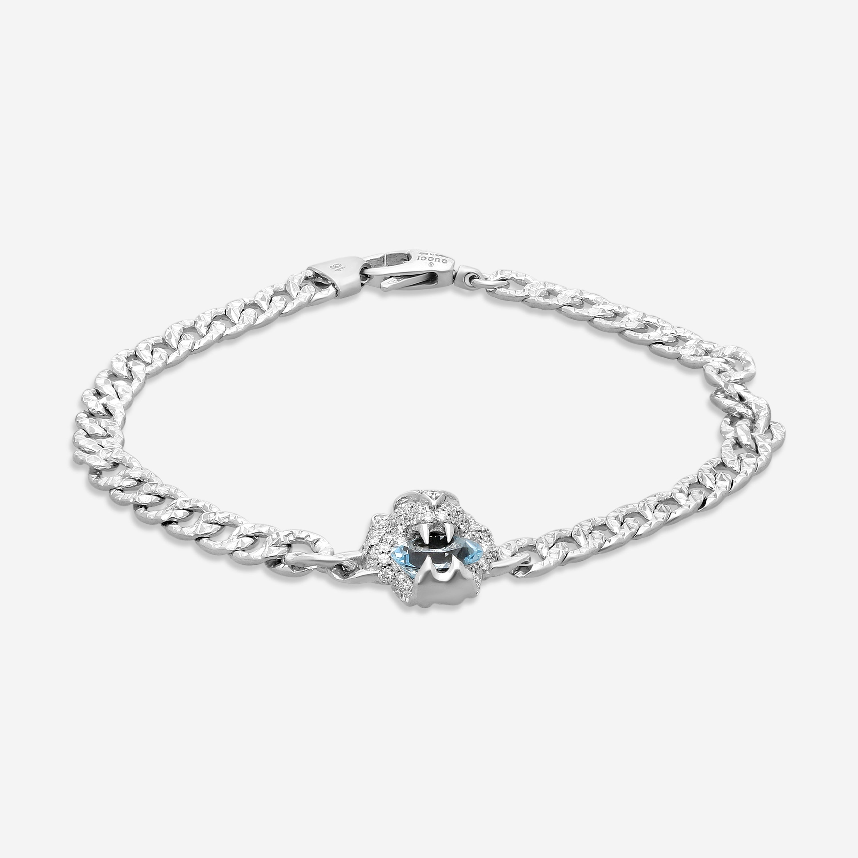 Gucci Lion Head 18K White Gold Aquamarine & Diamond Bracelet YBA627698001016 — view 2