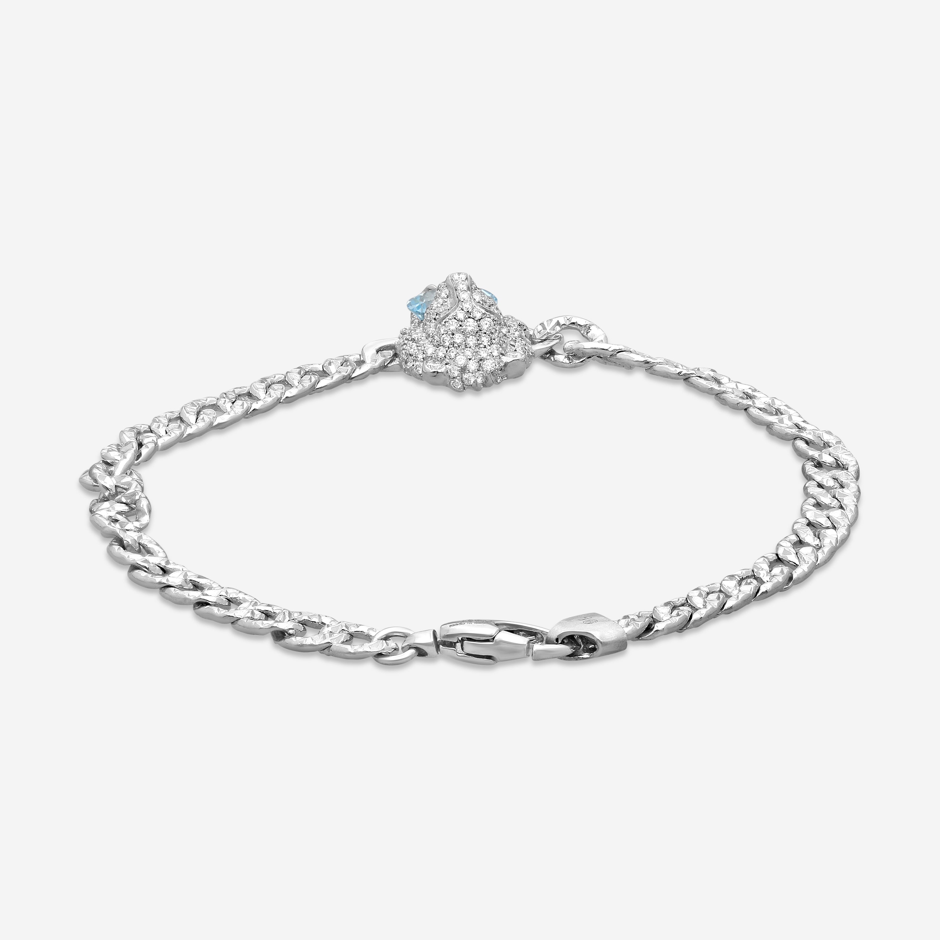 Gucci Lion Head 18K White Gold Aquamarine & Diamond Bracelet YBA627698001016 — view 3