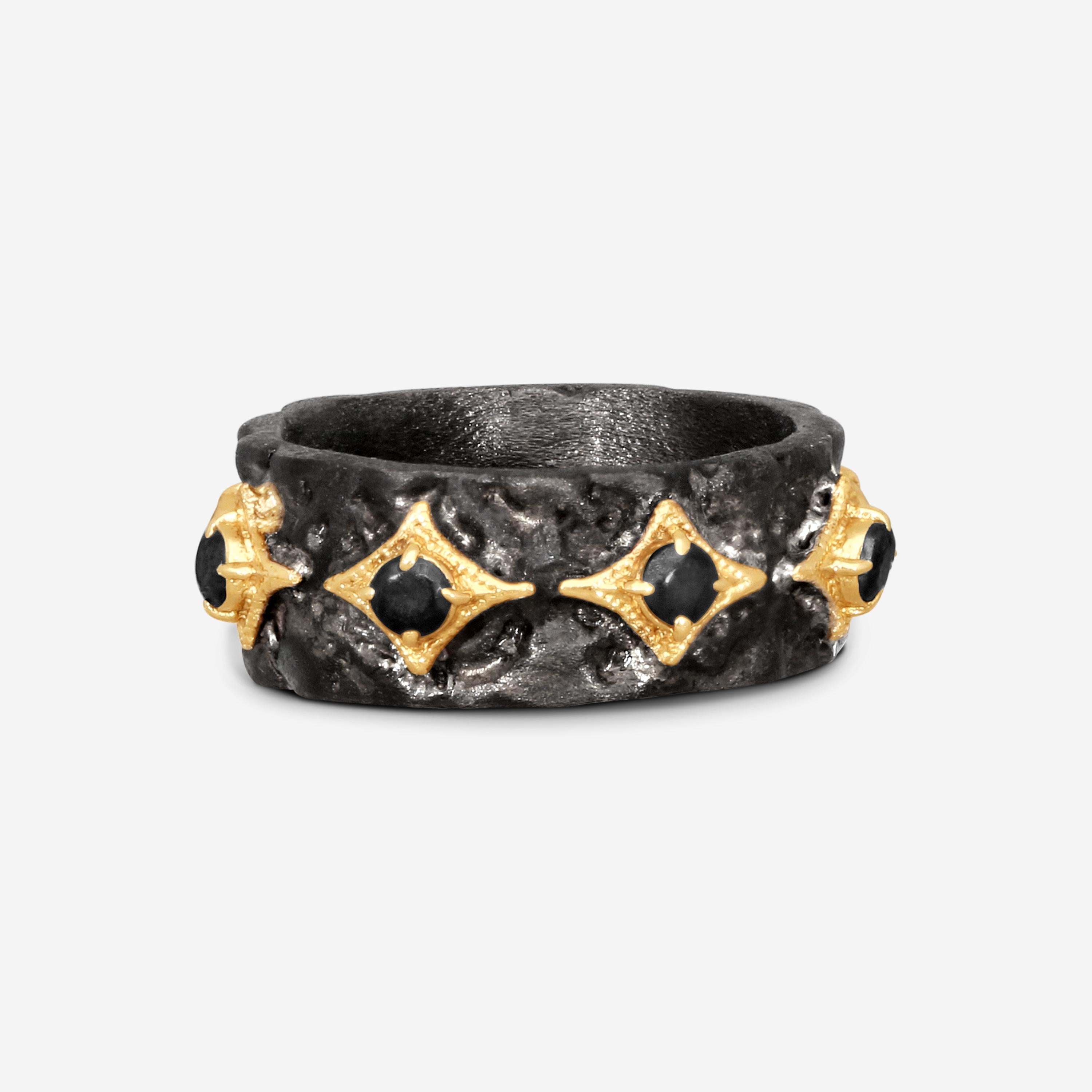 Armenta 18K Yellow Gold & Grey Sterling Silver Hematite Band Ring Sz. 8 23295
