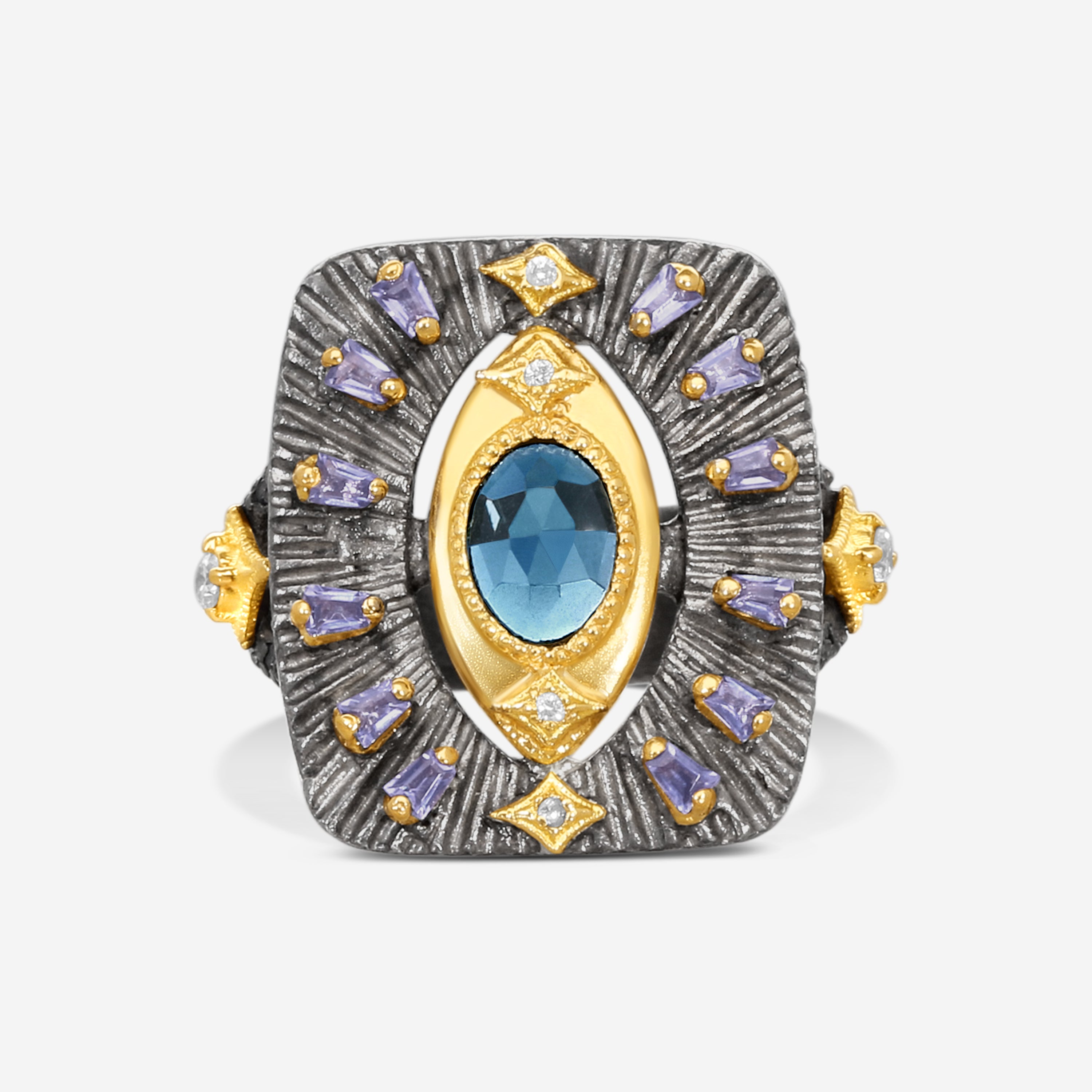 Armenta 18K Yellow Gold & Grey Sterling Silver Multi-Gemstone Ring Sz. 7 23045