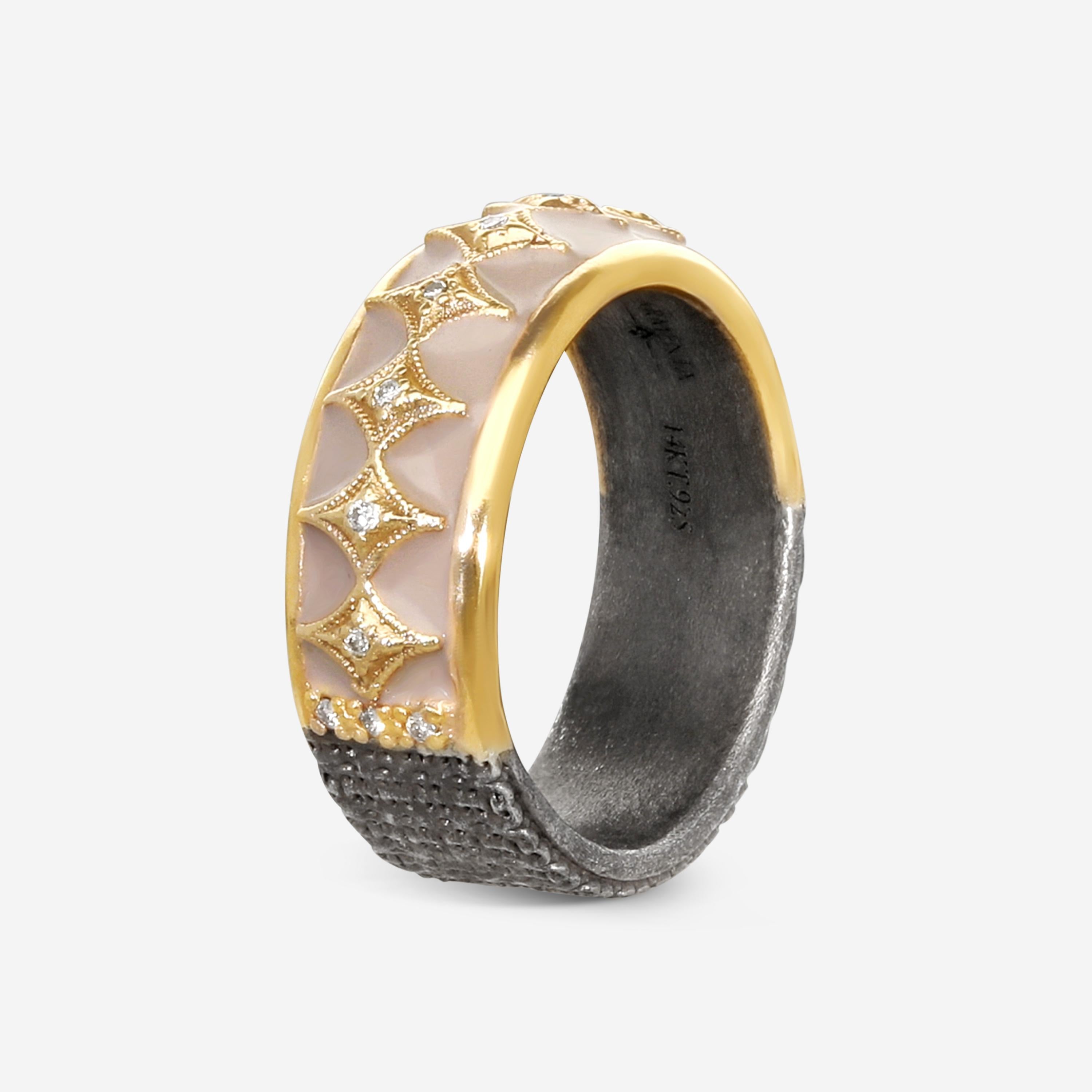Armenta 14K Rose Gold Grey Sterling Silver Diamond Stack Band Ring Sz. 7 22212 — view 2