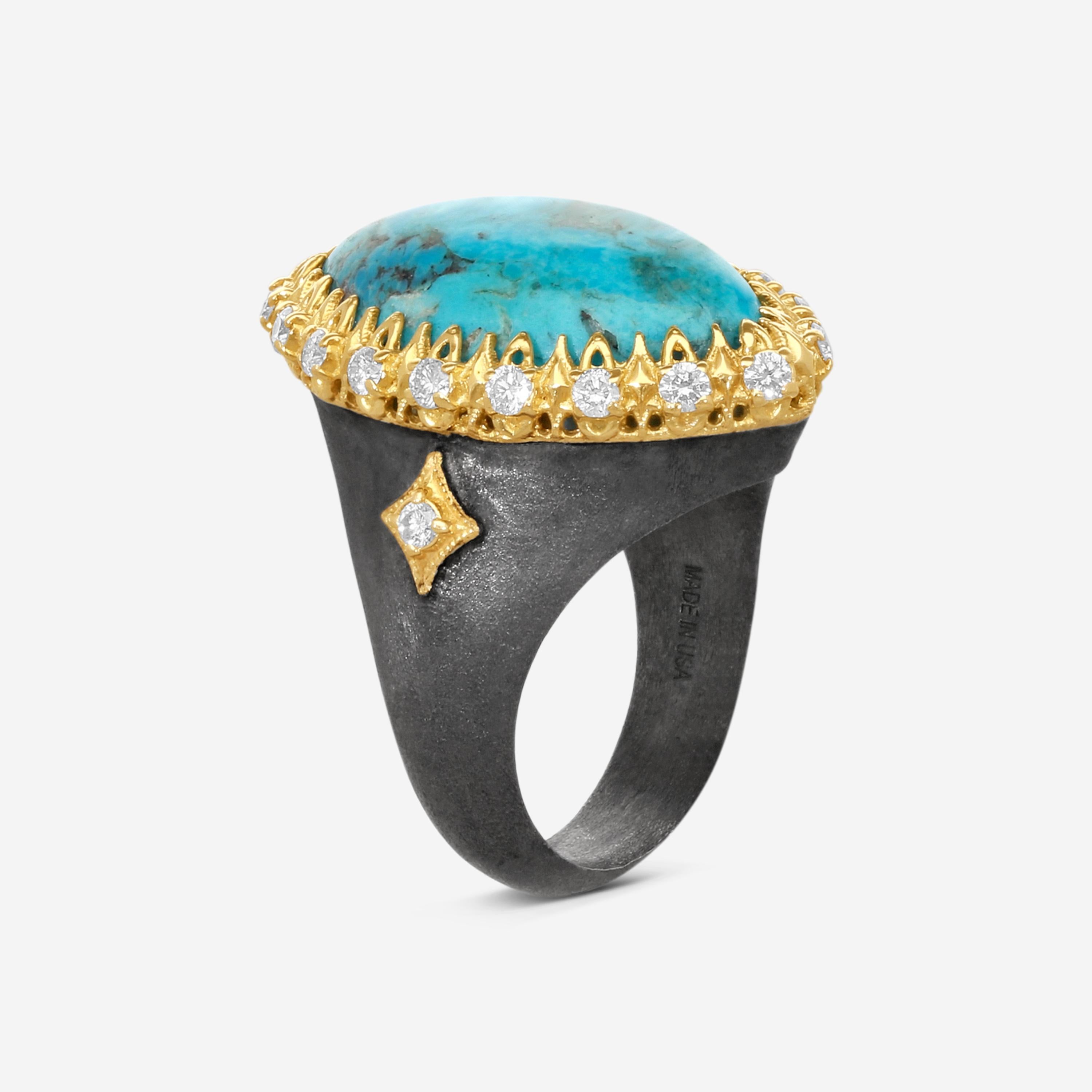 Armenta 18K Yellow Gold & Grey Sterling Silver Turquoise Ring Sz. 8 21786 — view 3