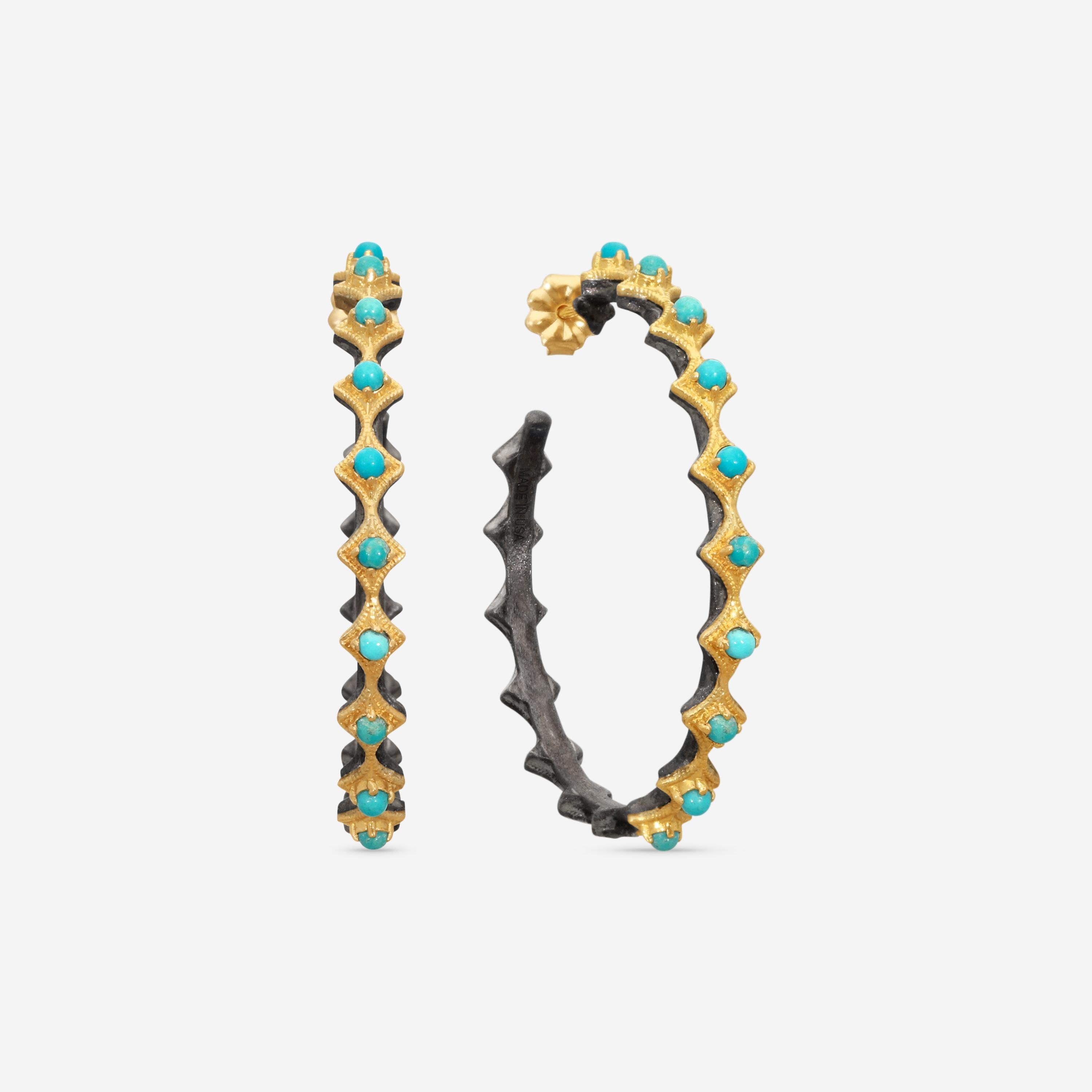 Armenta 18K Yellow & Grey Sterling Silver Turquoise Crivelli Hoop Earrings 21812 — view 2