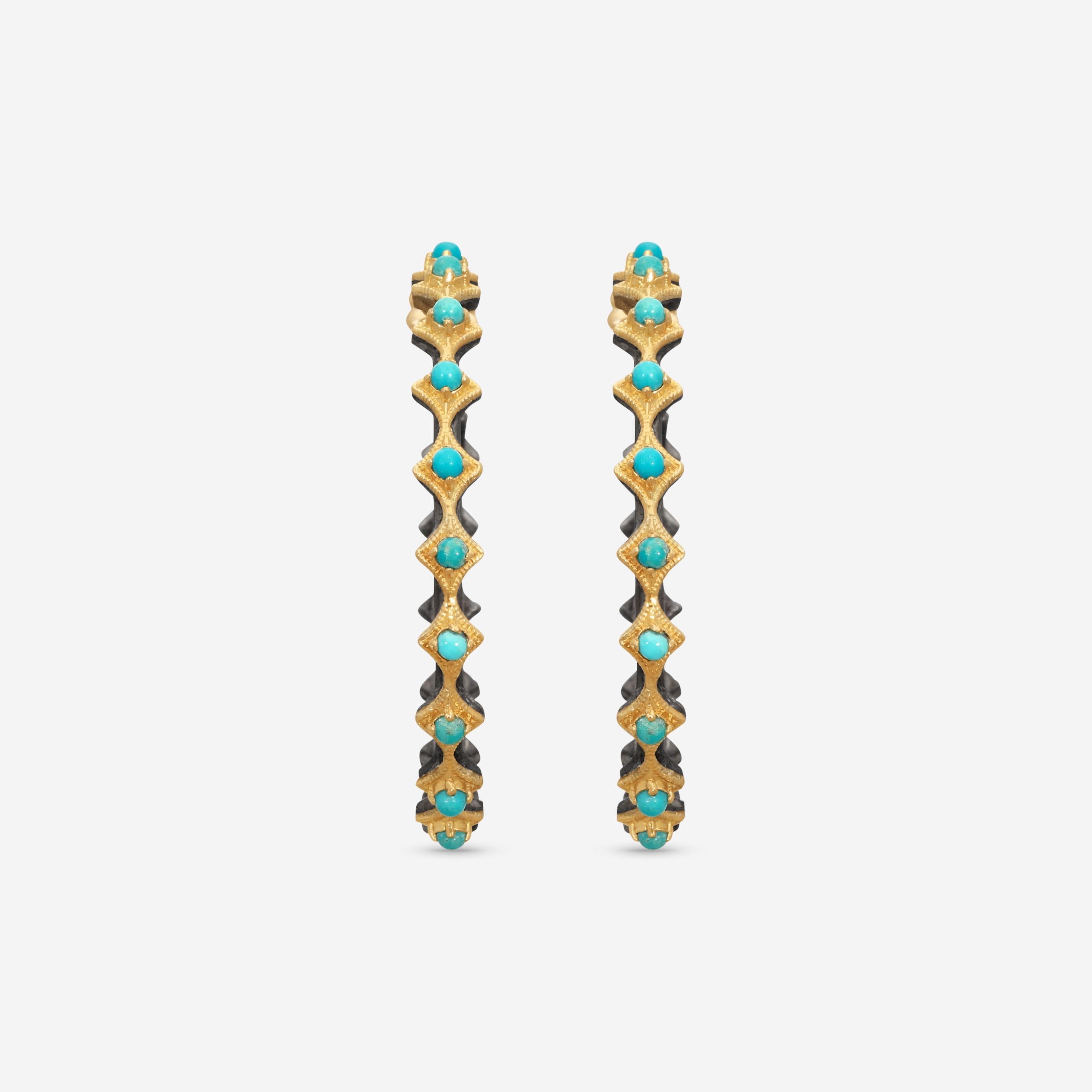 Armenta 18K Yellow & Grey Sterling Silver Turquoise Crivelli Hoop Earrings 21812 — view 4