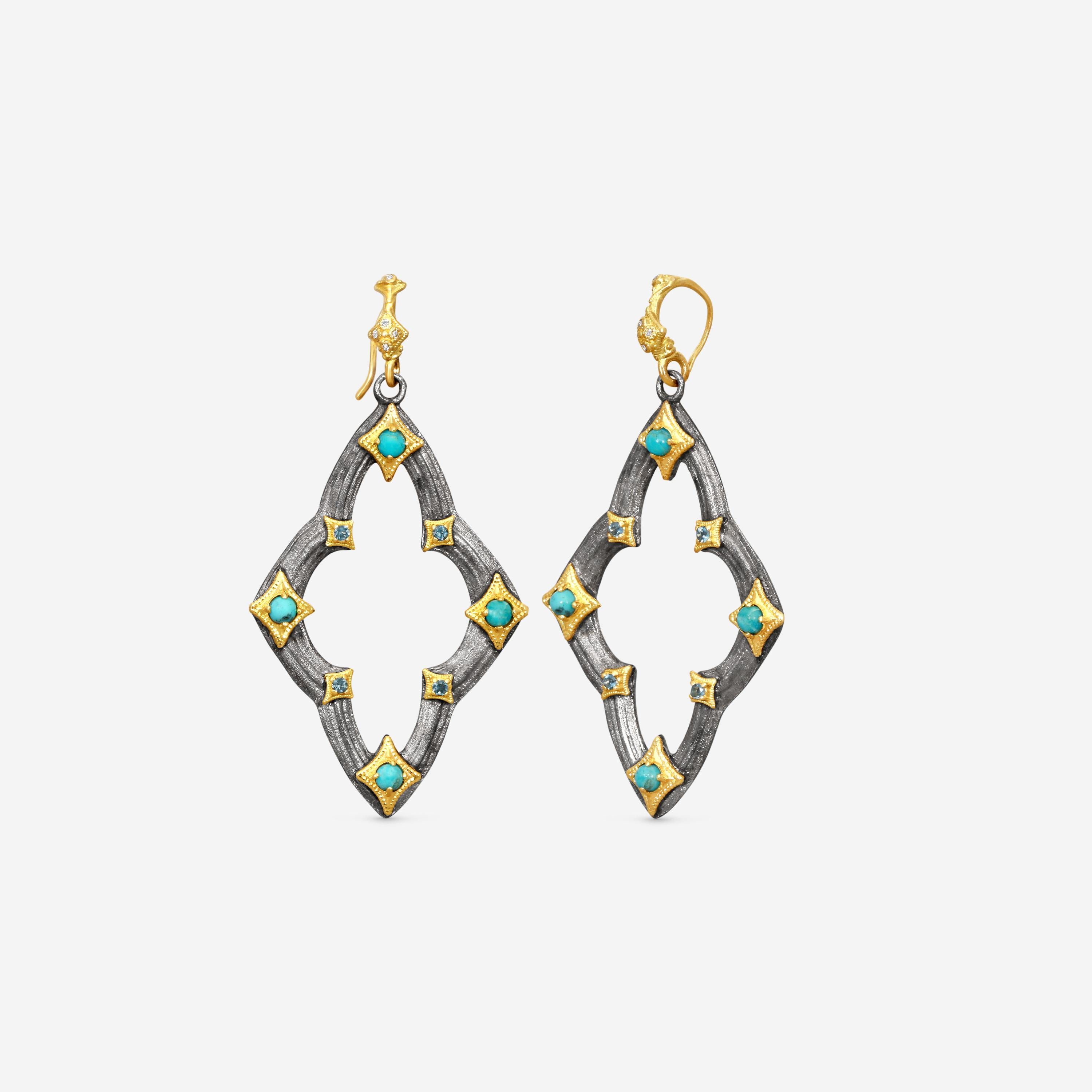 Armenta 18K Yellow Gold & Grey Sterling Silver Multi-Stone Drop Earrings 21755 — view 3