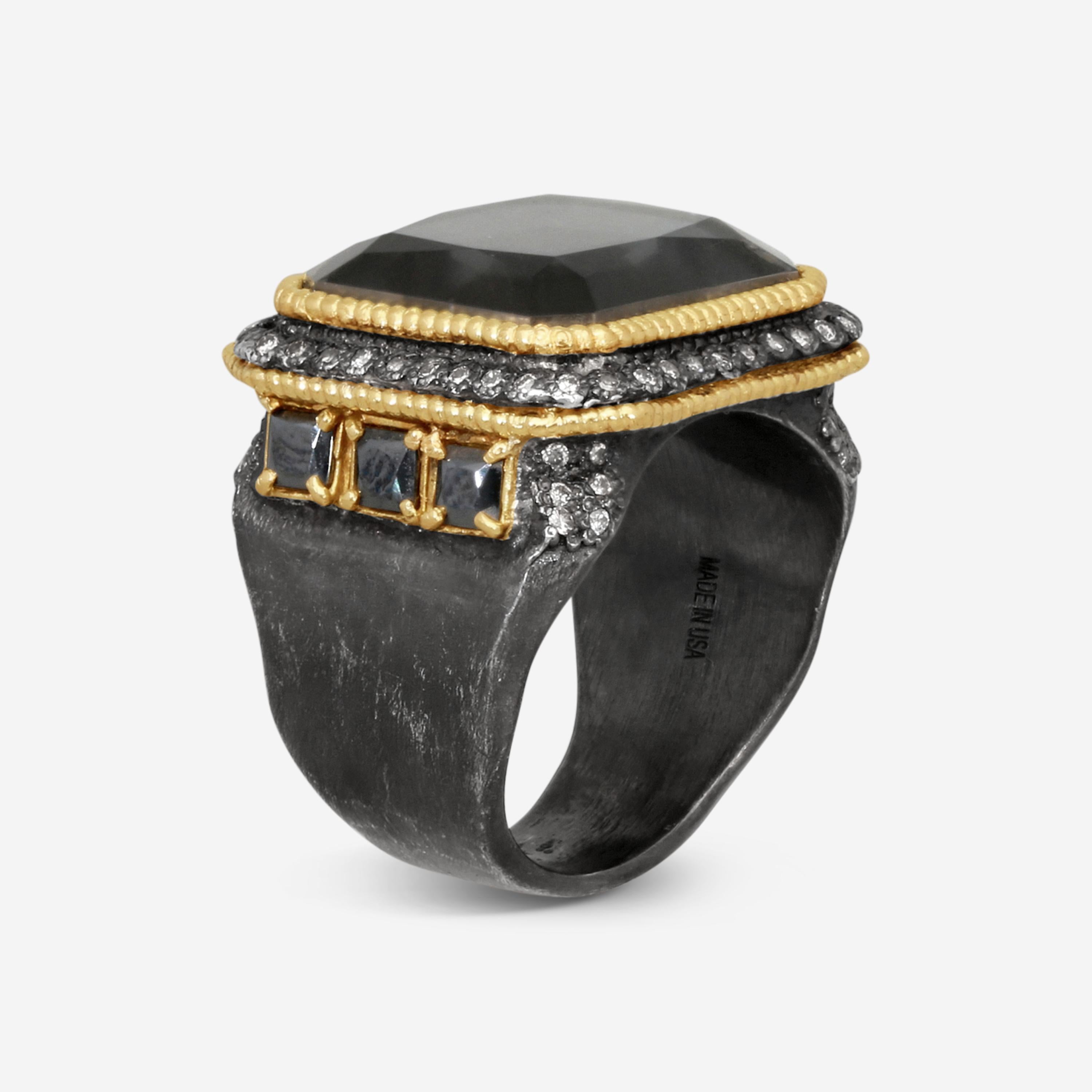 Armenta 18K Yellow Gold & Grey Sterling Silver Wide Band Ring Sz. 8 21500 — view 3