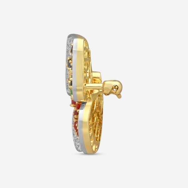Suna 18K Yellow Gold & Platinum Multi-Gemstone Butterfly Pin P7091T — view 3